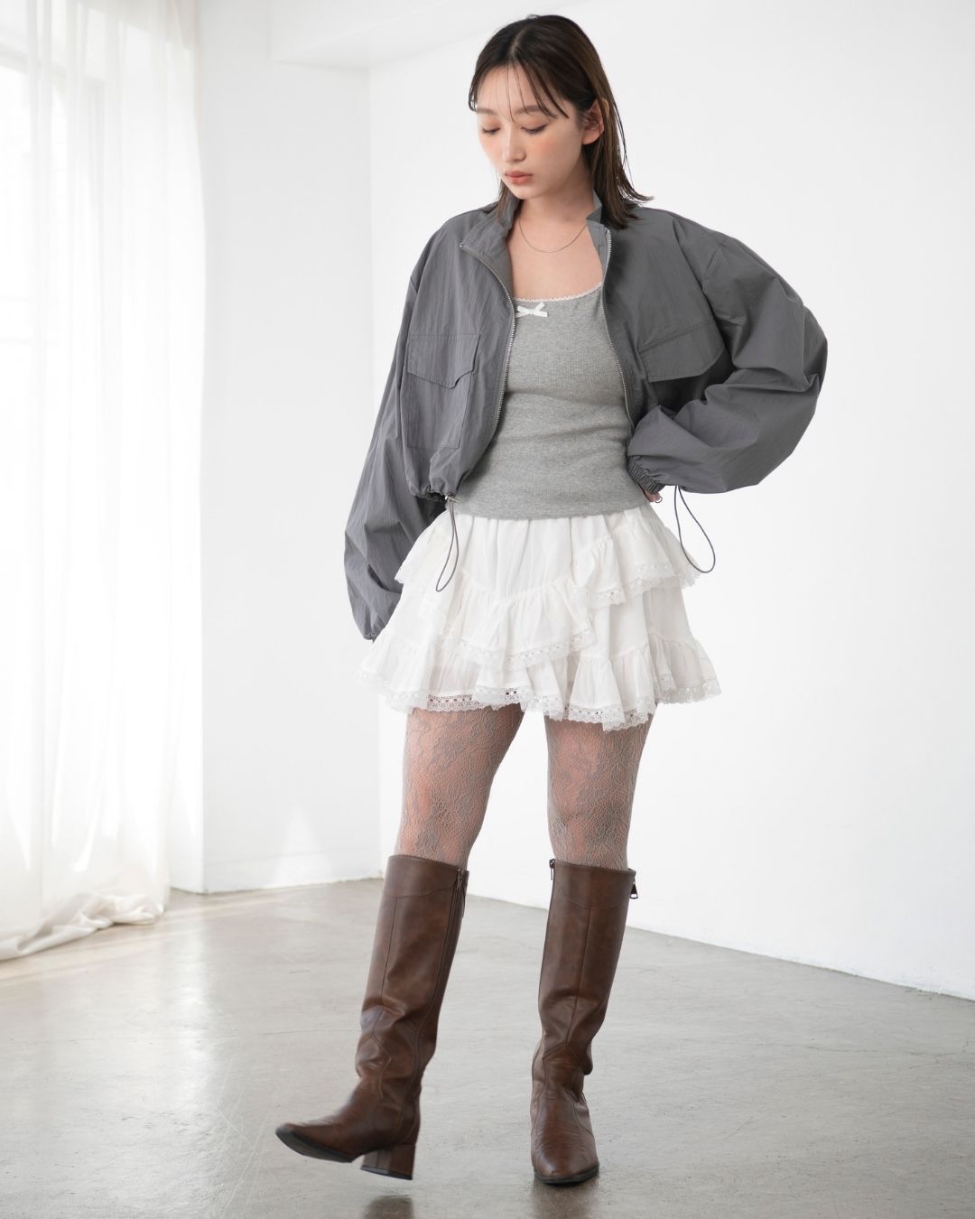 レース付フリルミニスカート