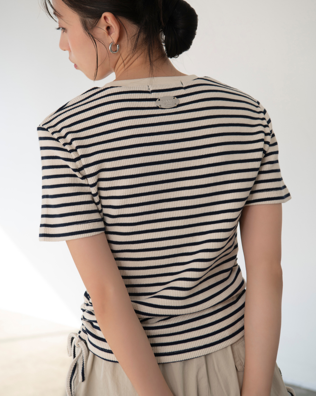 ワッフルサイドギャザーボーダーTシャツ