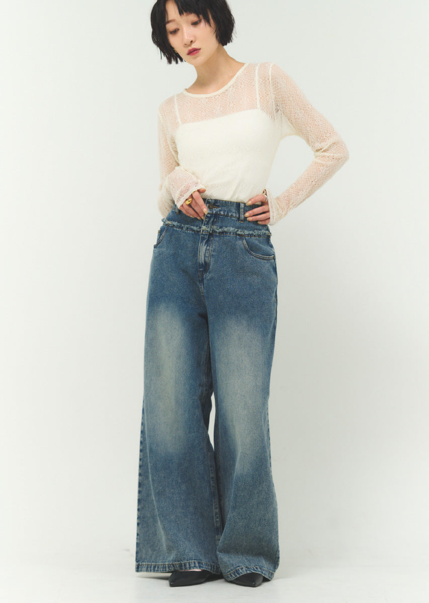 カットオフデニムワイドパンツ