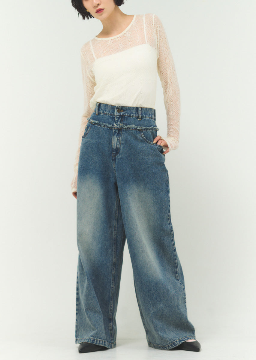 カットオフデニムワイドパンツ