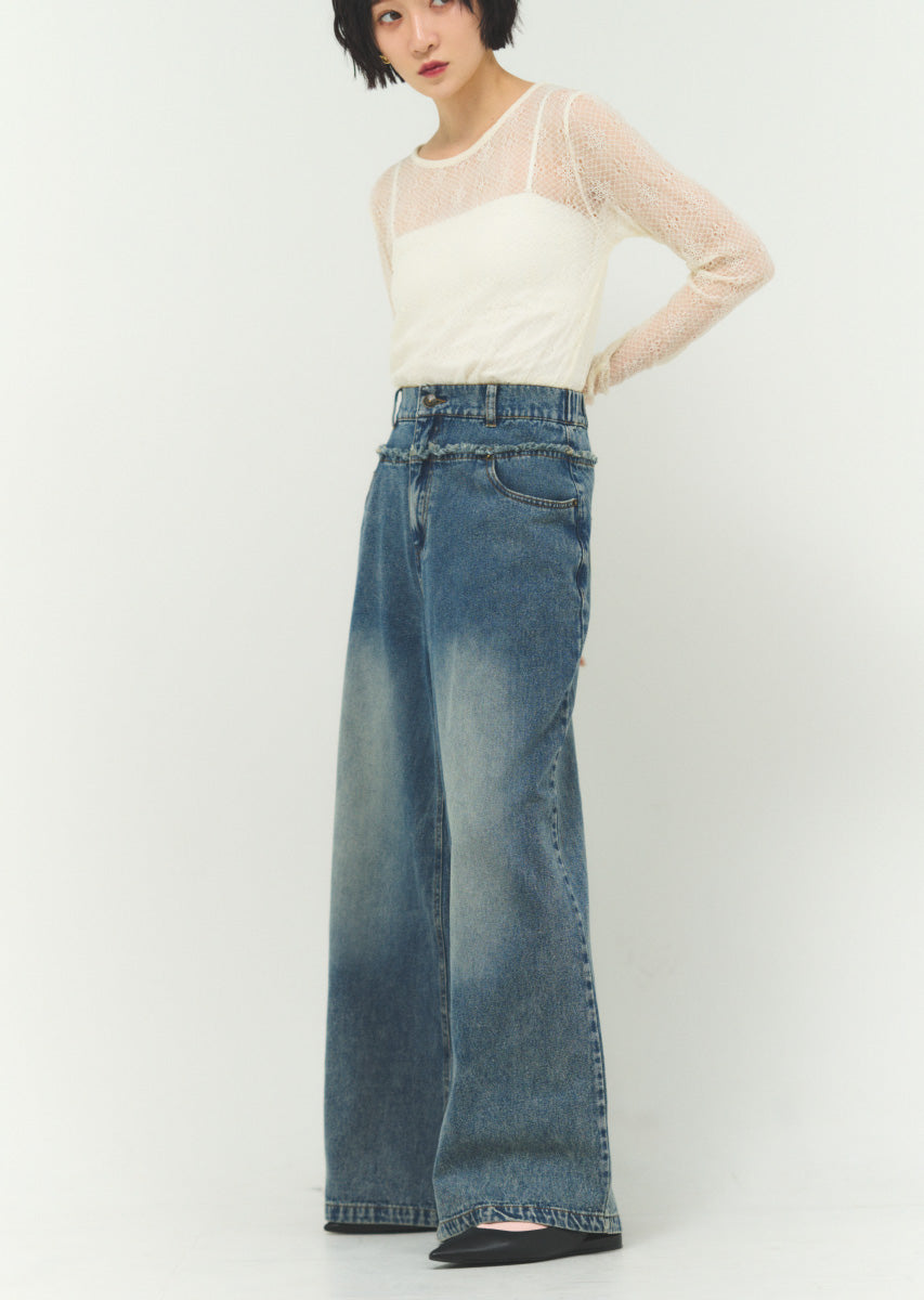 カットオフデニムワイドパンツ