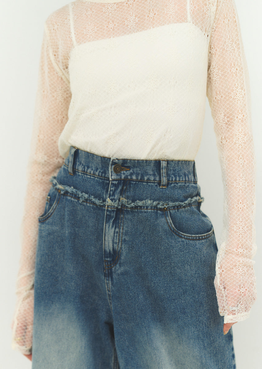 カットオフデニムワイドパンツ