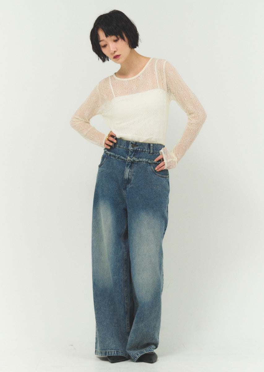 カットオフデニムワイドパンツ