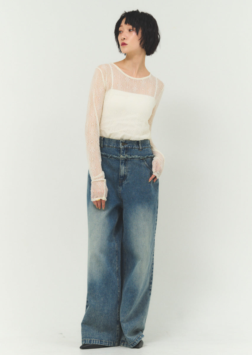 カットオフデニムワイドパンツ