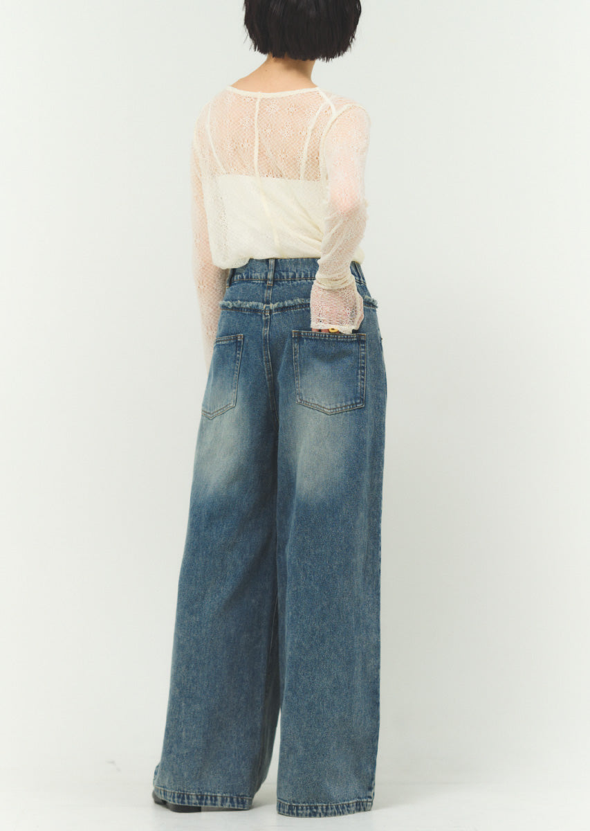 カットオフデニムワイドパンツ