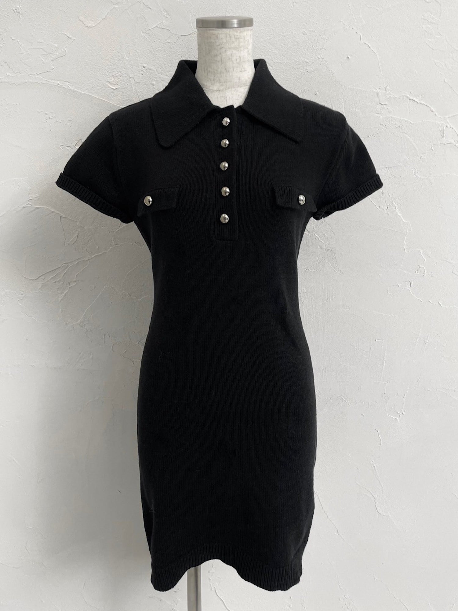 Metal button knit mini dress