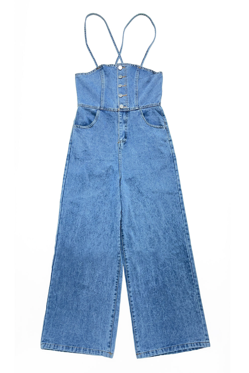 レースアップデニムオーバーオール