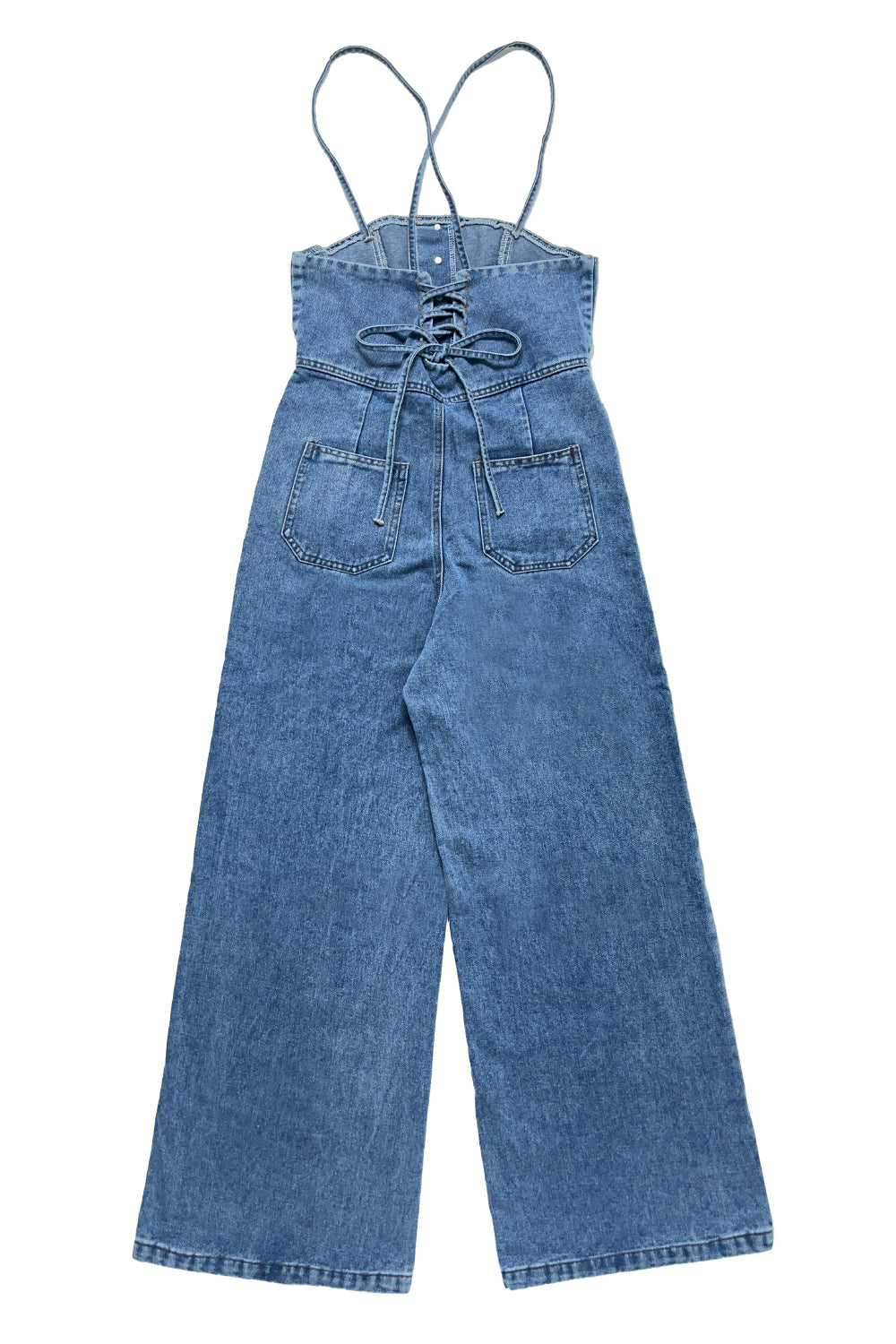 レースアップデニムオーバーオール