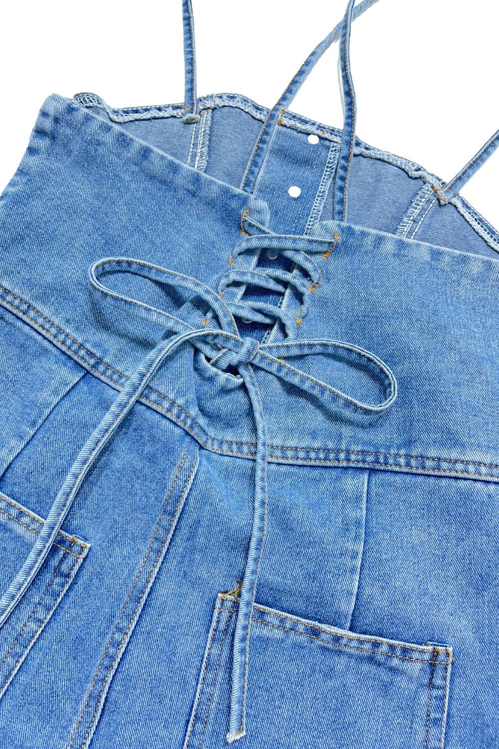 レースアップデニムオーバーオール