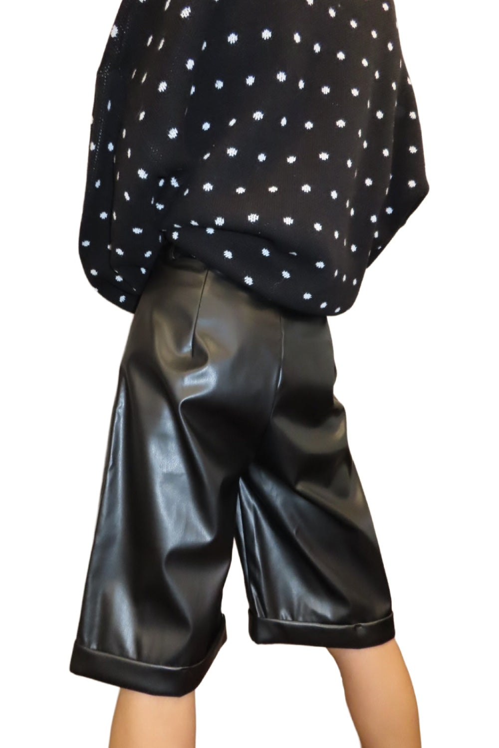 FAUX LEATHER TACK HALF PANTS