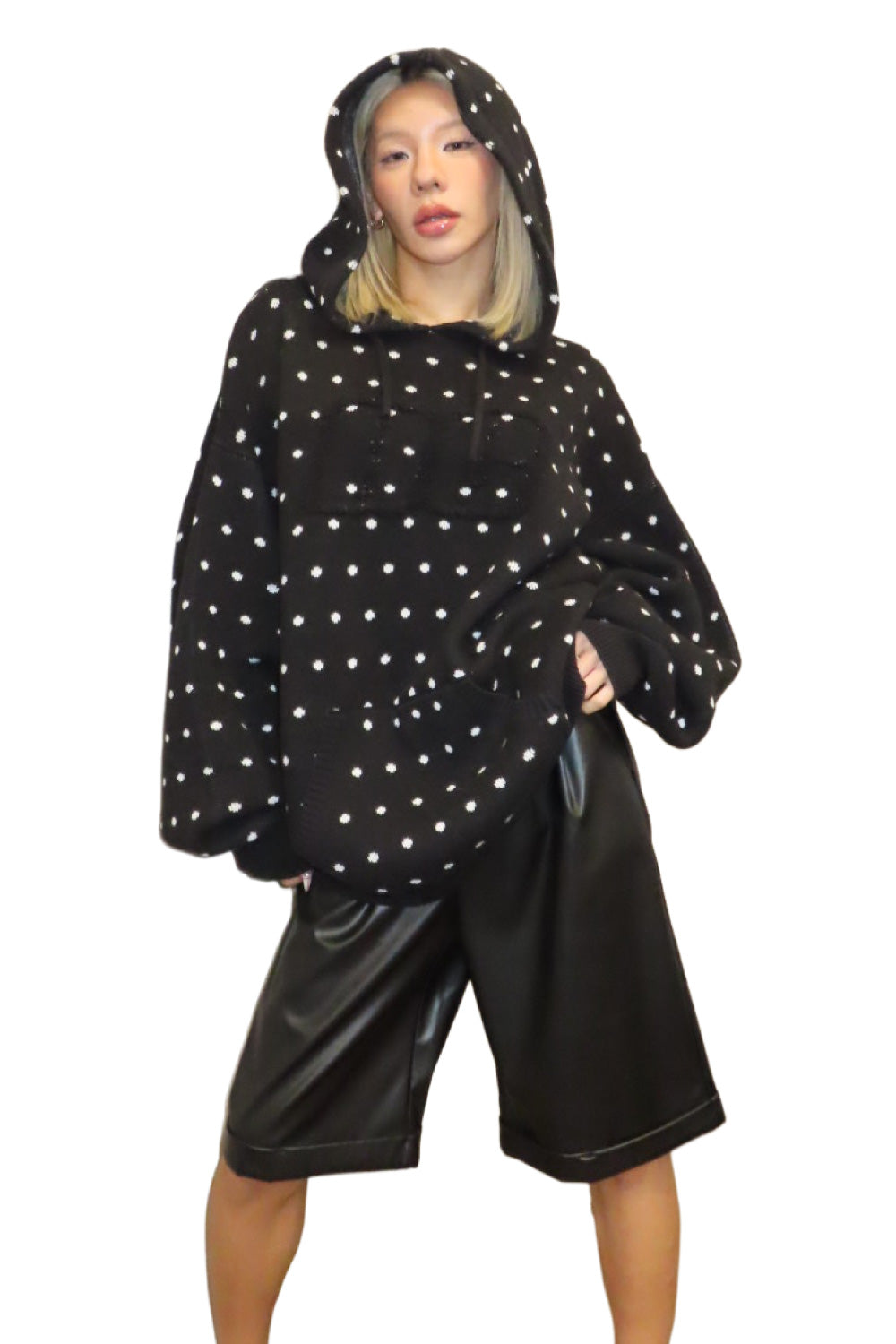 FAUX LEATHER TACK HALF PANTS