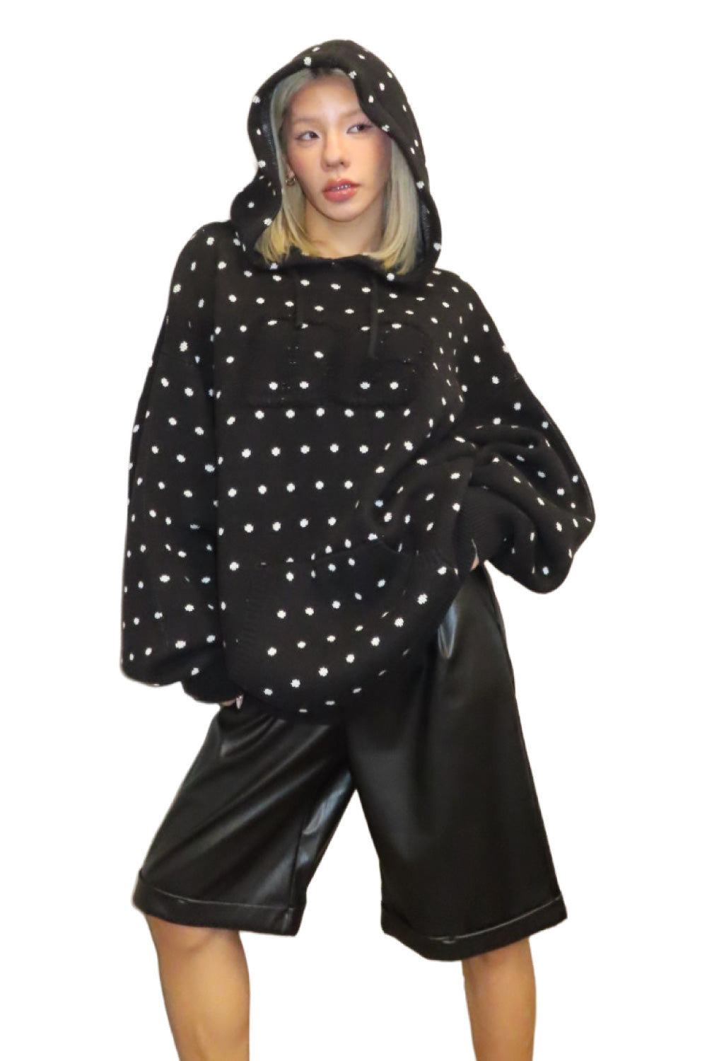 FAUX LEATHER TACK HALF PANTS