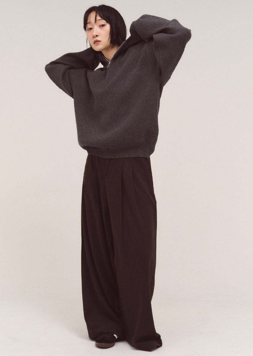 ハーフジップフードニット