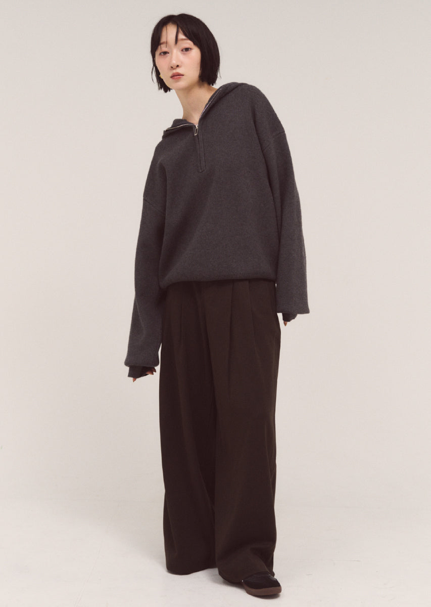 ハーフジップフードニット