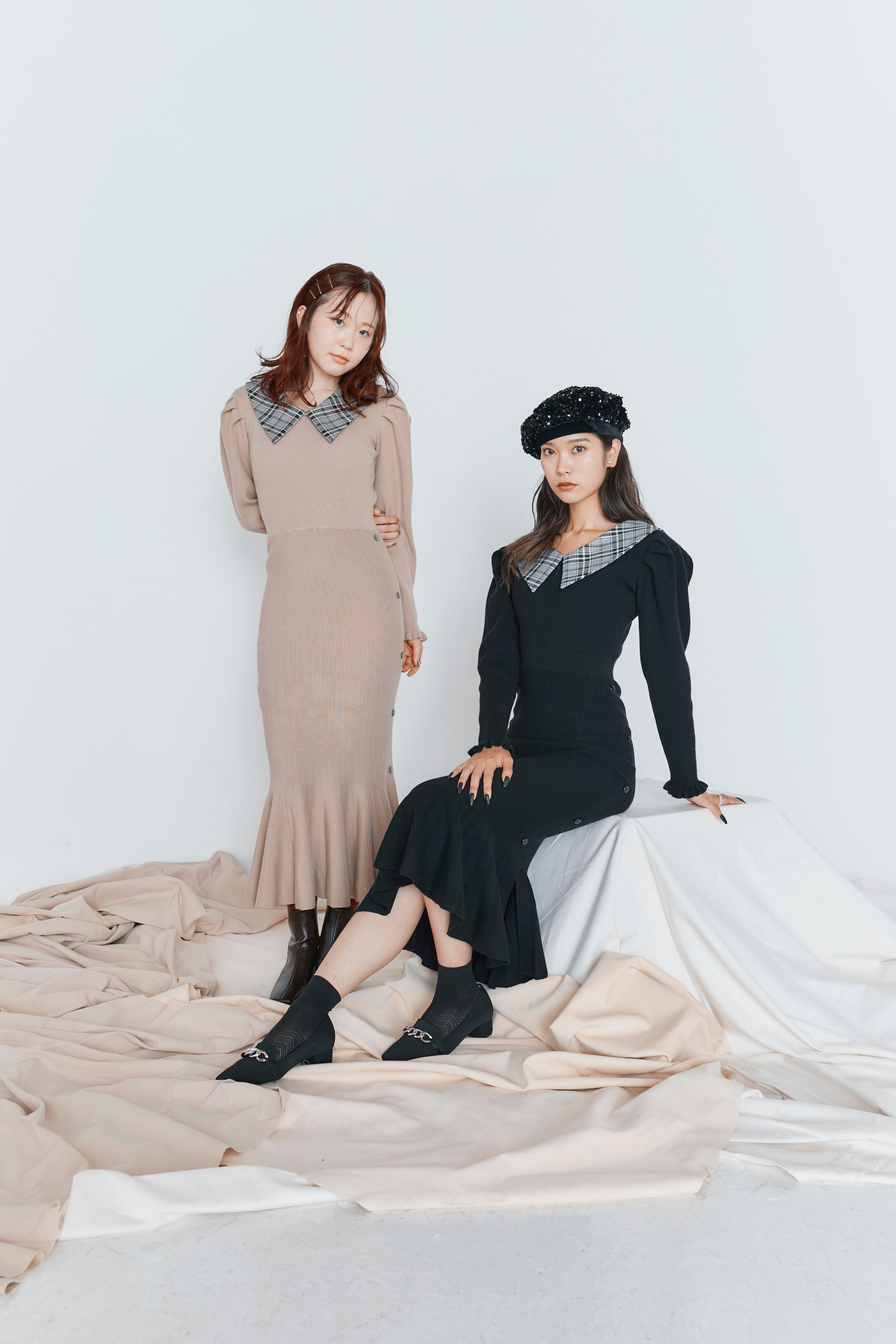 mayu&yu-ki produce「Check collar knit onepiece」