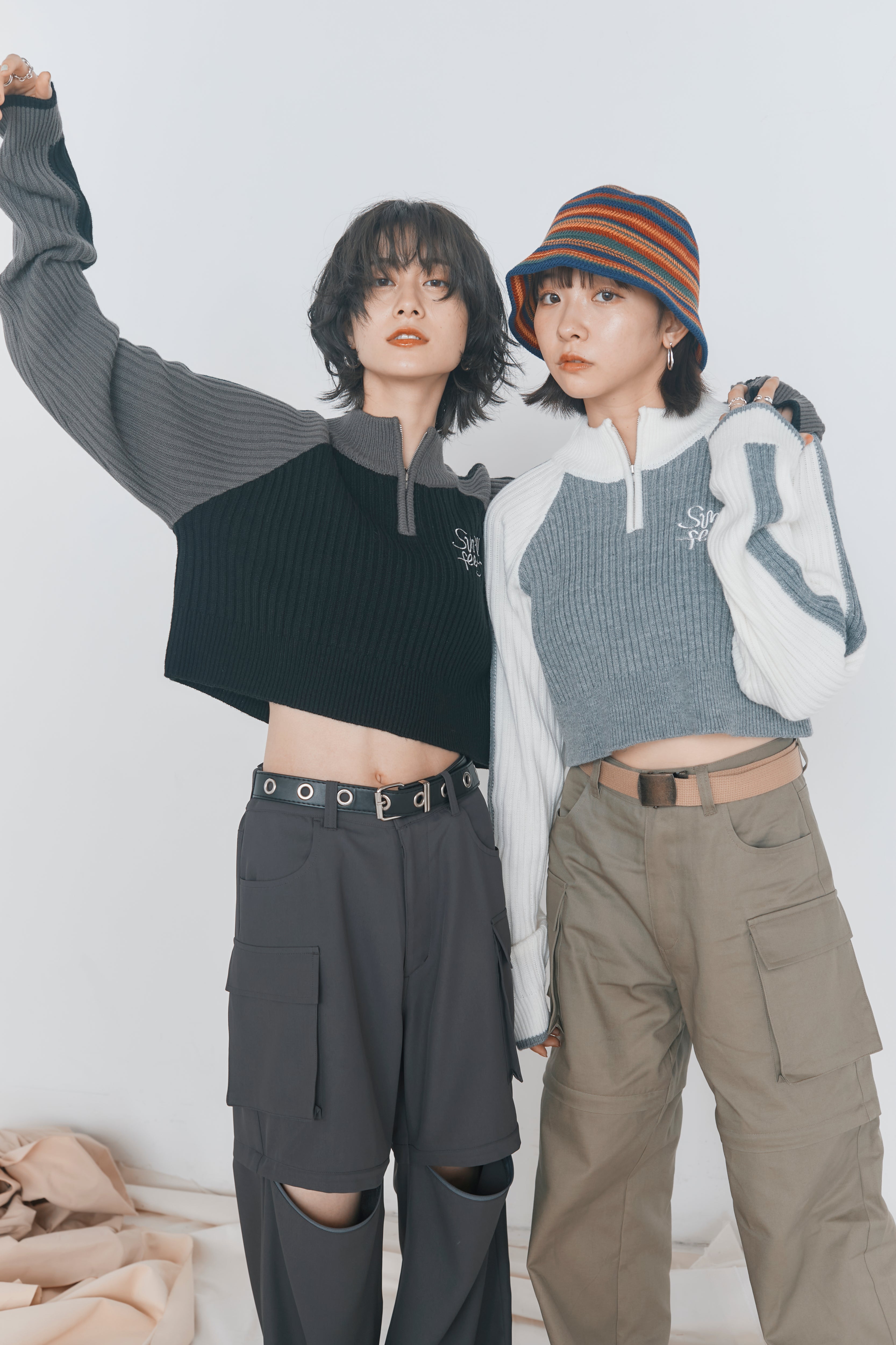 now&mikina produce「Half zip knit &cargo pants set」