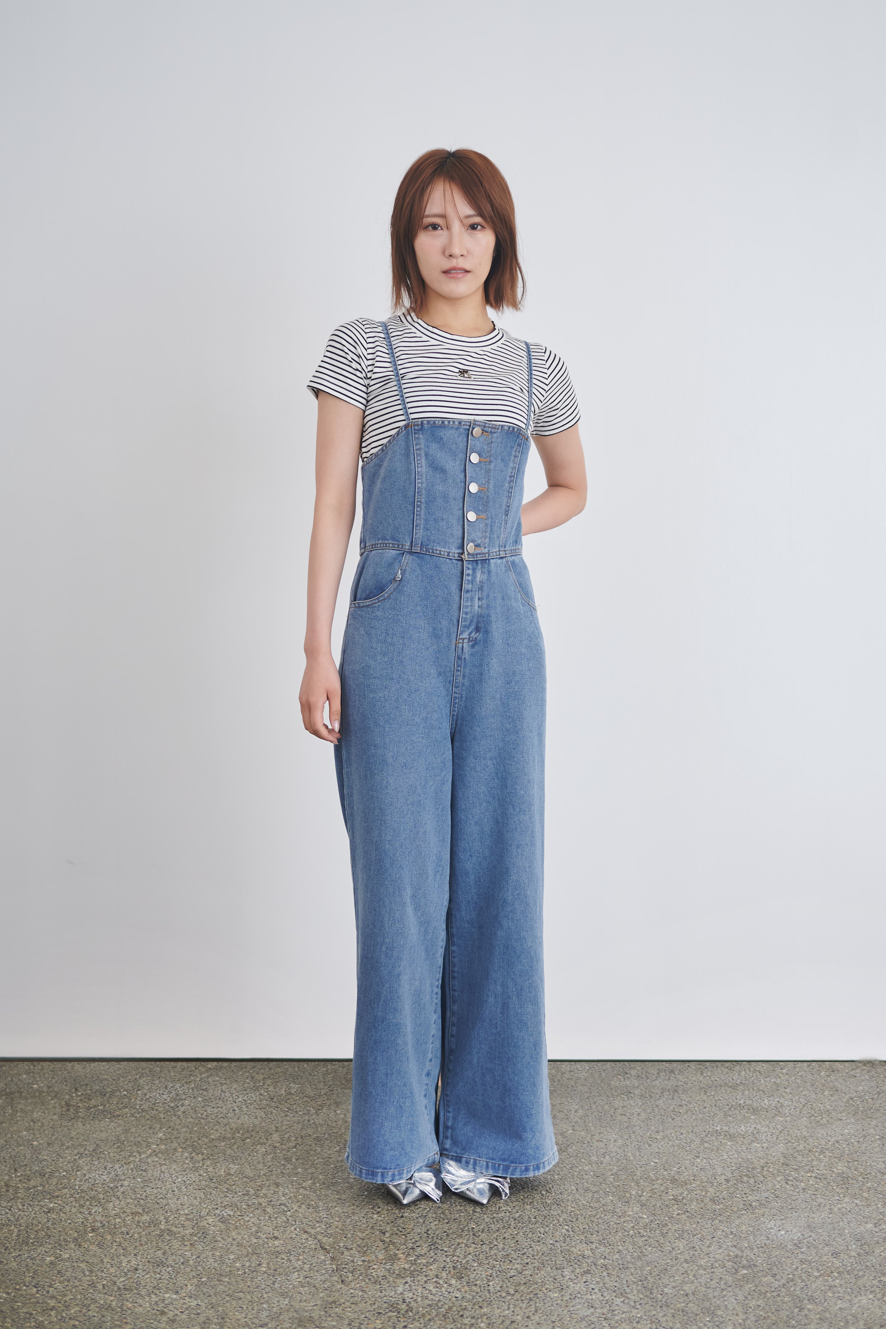 レースアップデニムオーバーオール