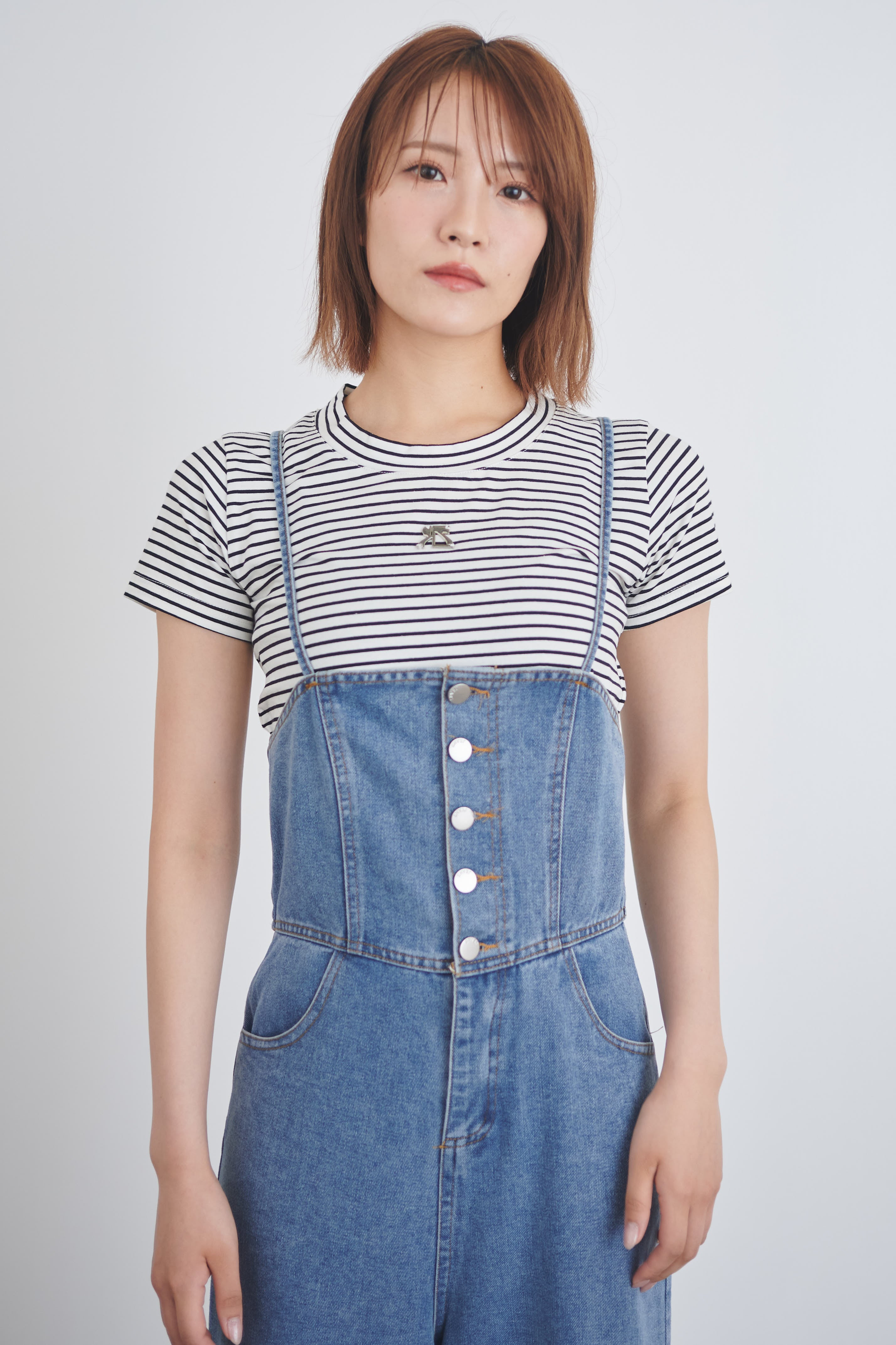 レースアップデニムオーバーオール