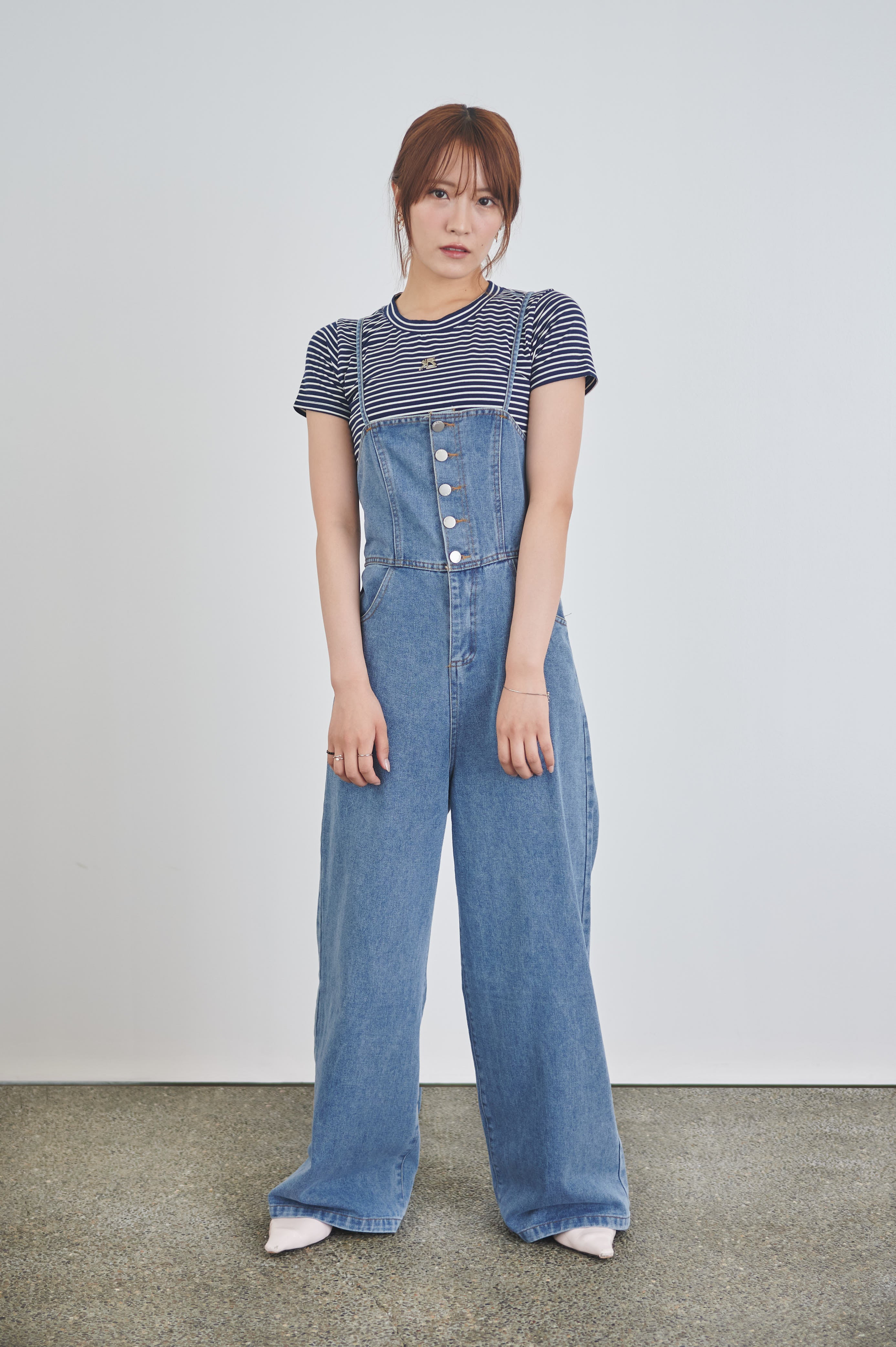 レースアップデニムオーバーオール