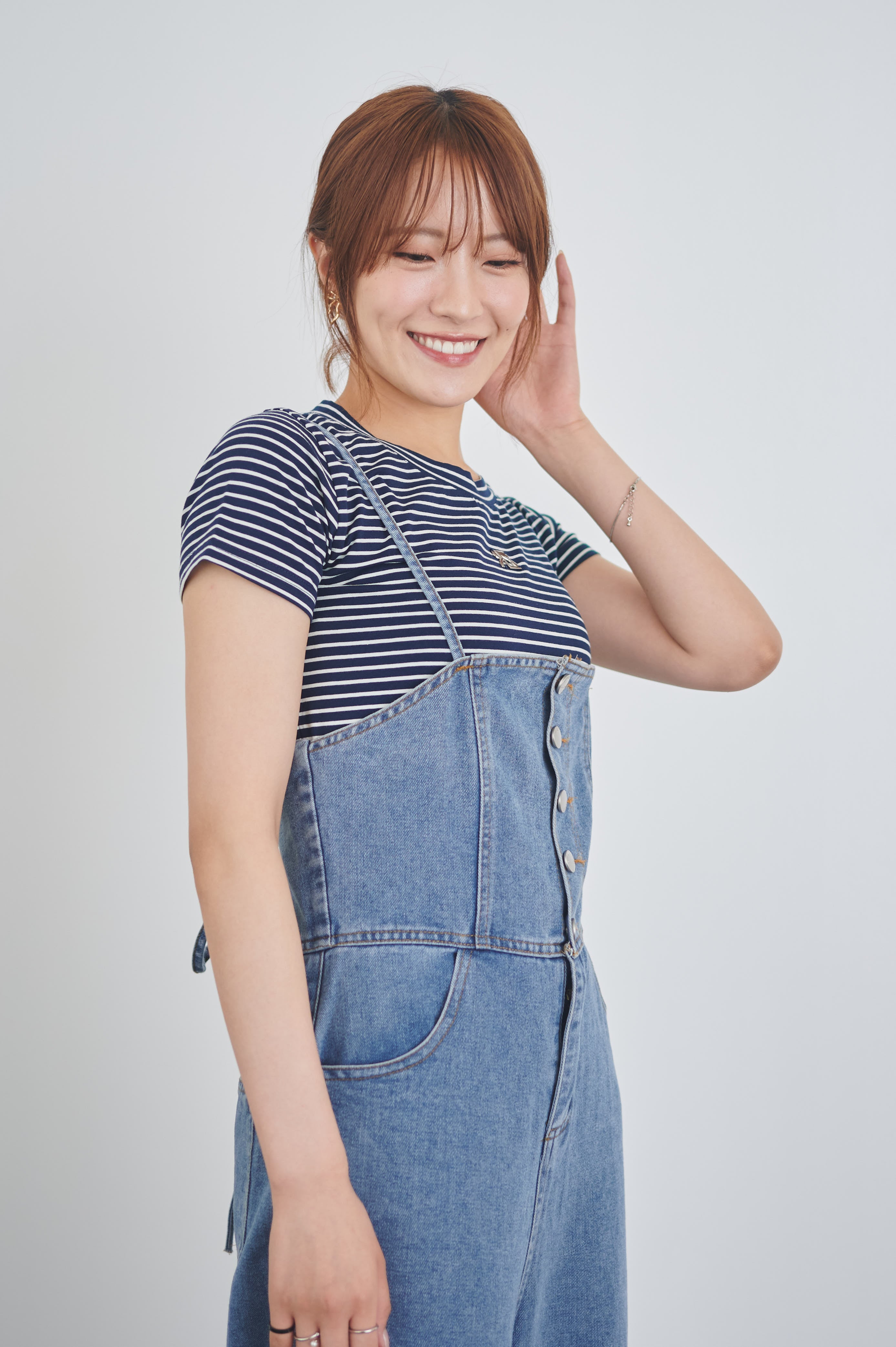 レースアップデニムオーバーオール