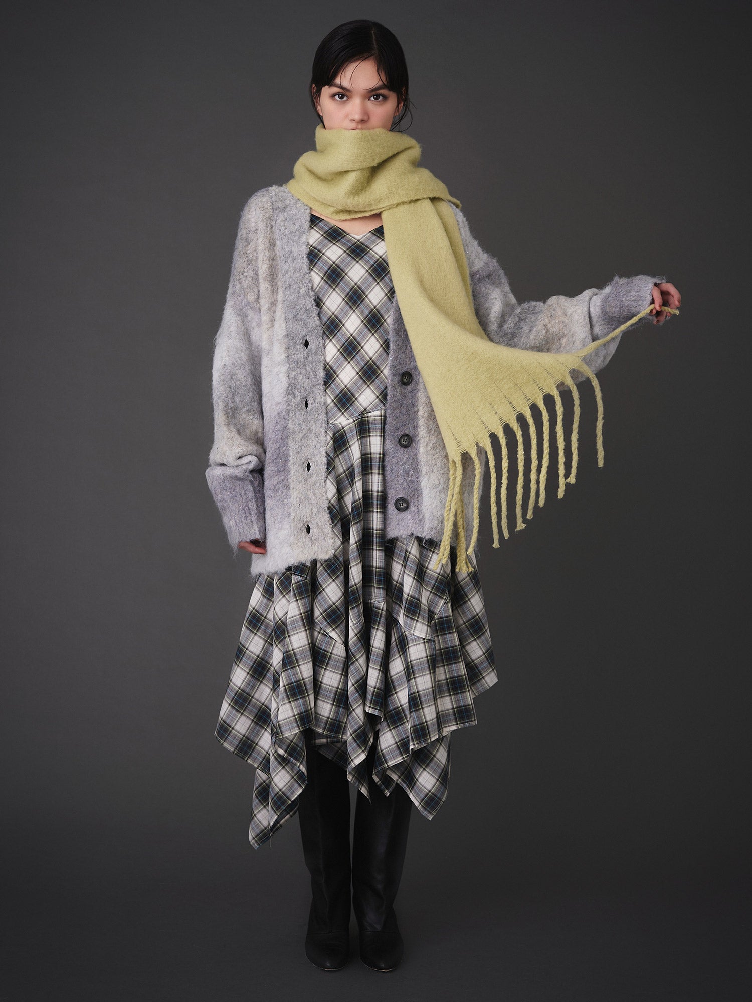 ボーダーシャギーカーディガン