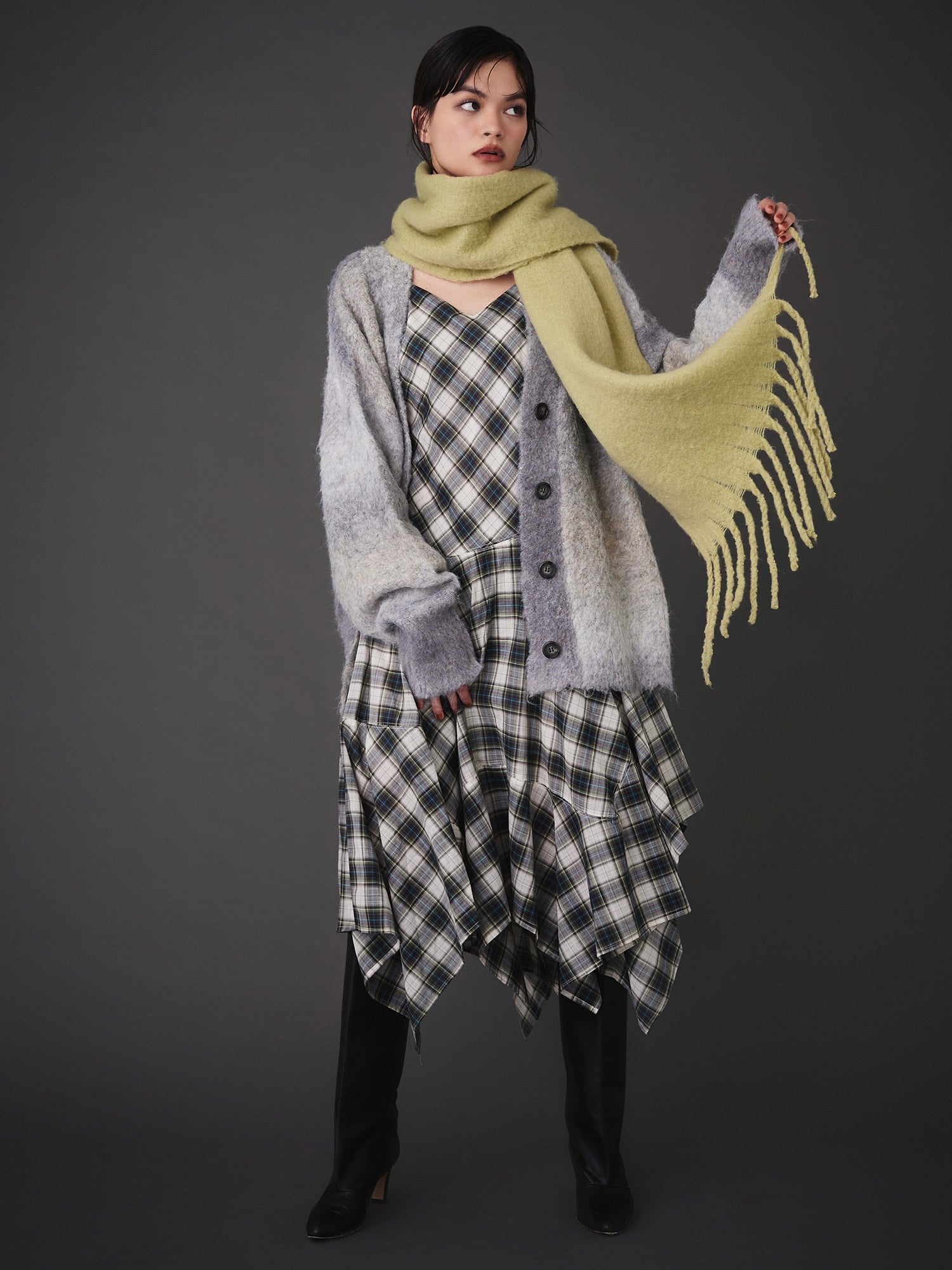 ボーダーシャギーカーディガン