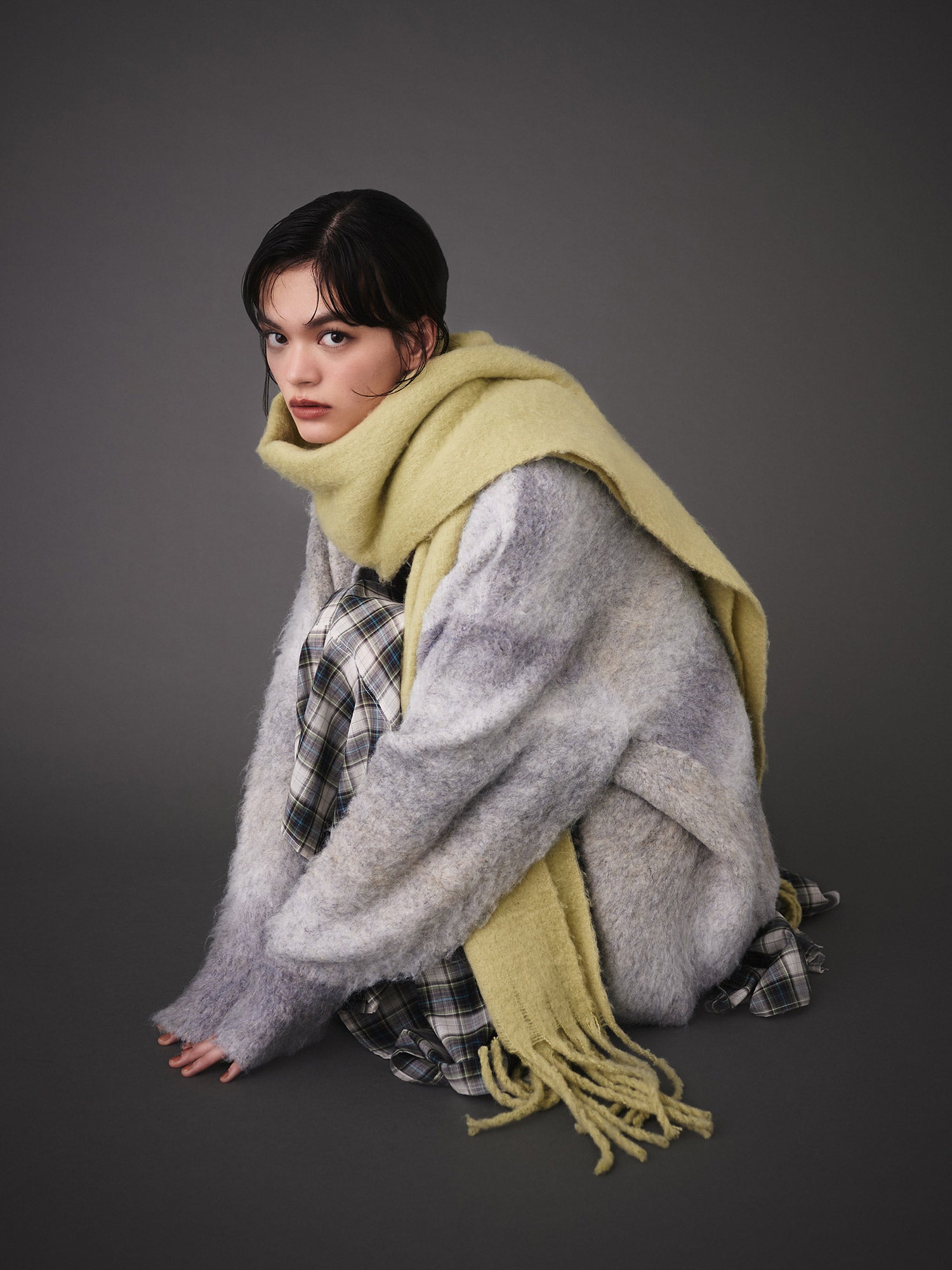 ボーダーシャギーカーディガン