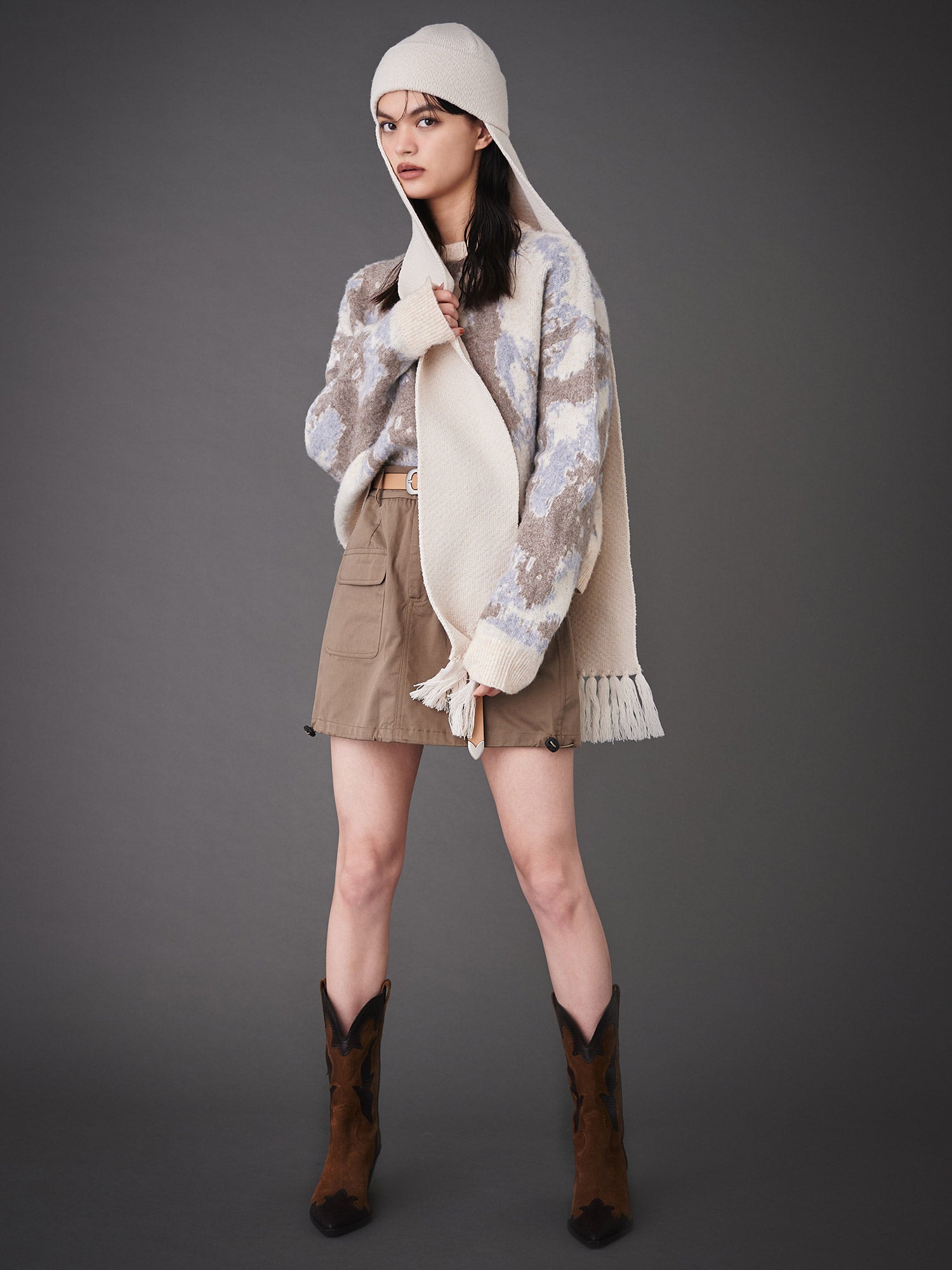 ニュアンス柄ニットプルオーバー