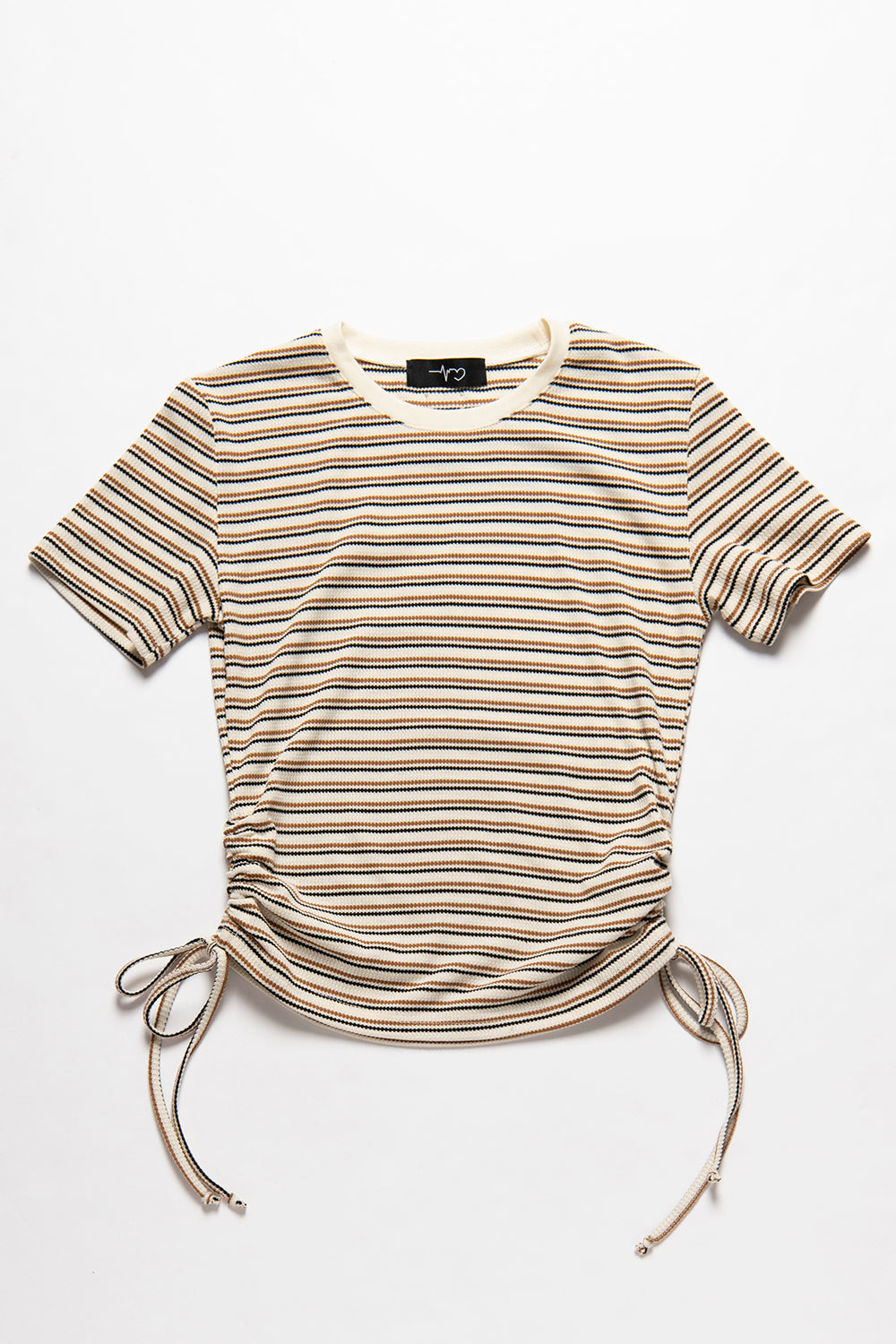 ワッフルサイドギャザーボーダーTシャツ