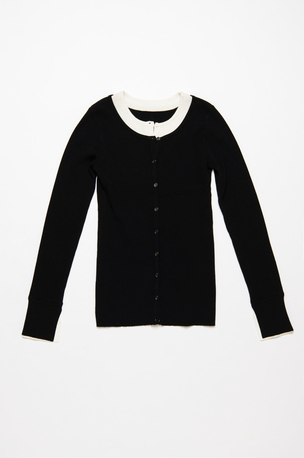 バイカラーリブニットトップス