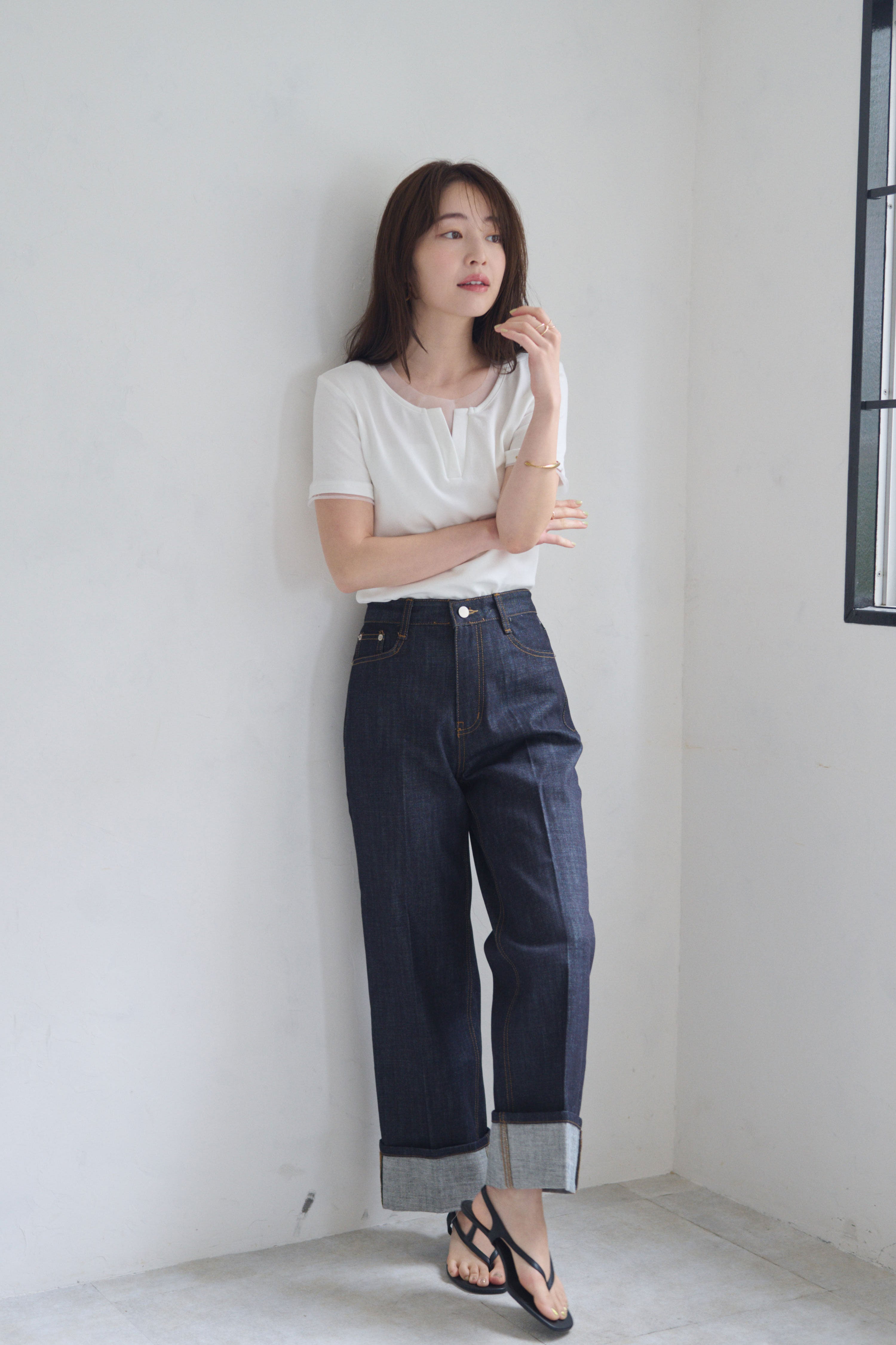 ロールアップストレートデニム