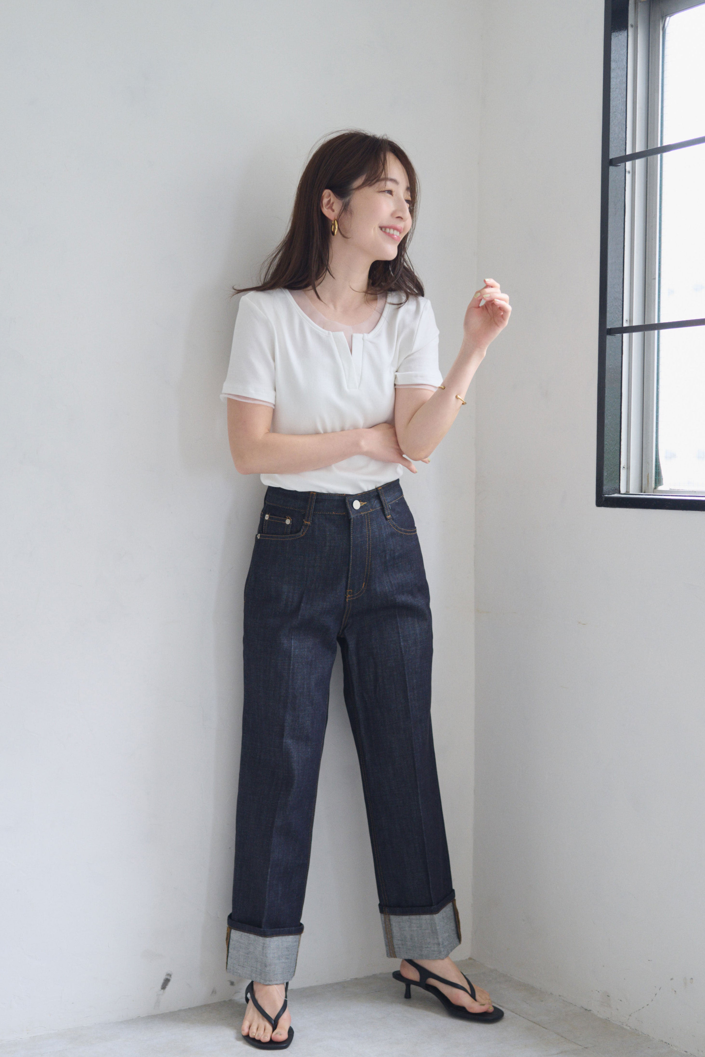 ロールアップストレートデニム