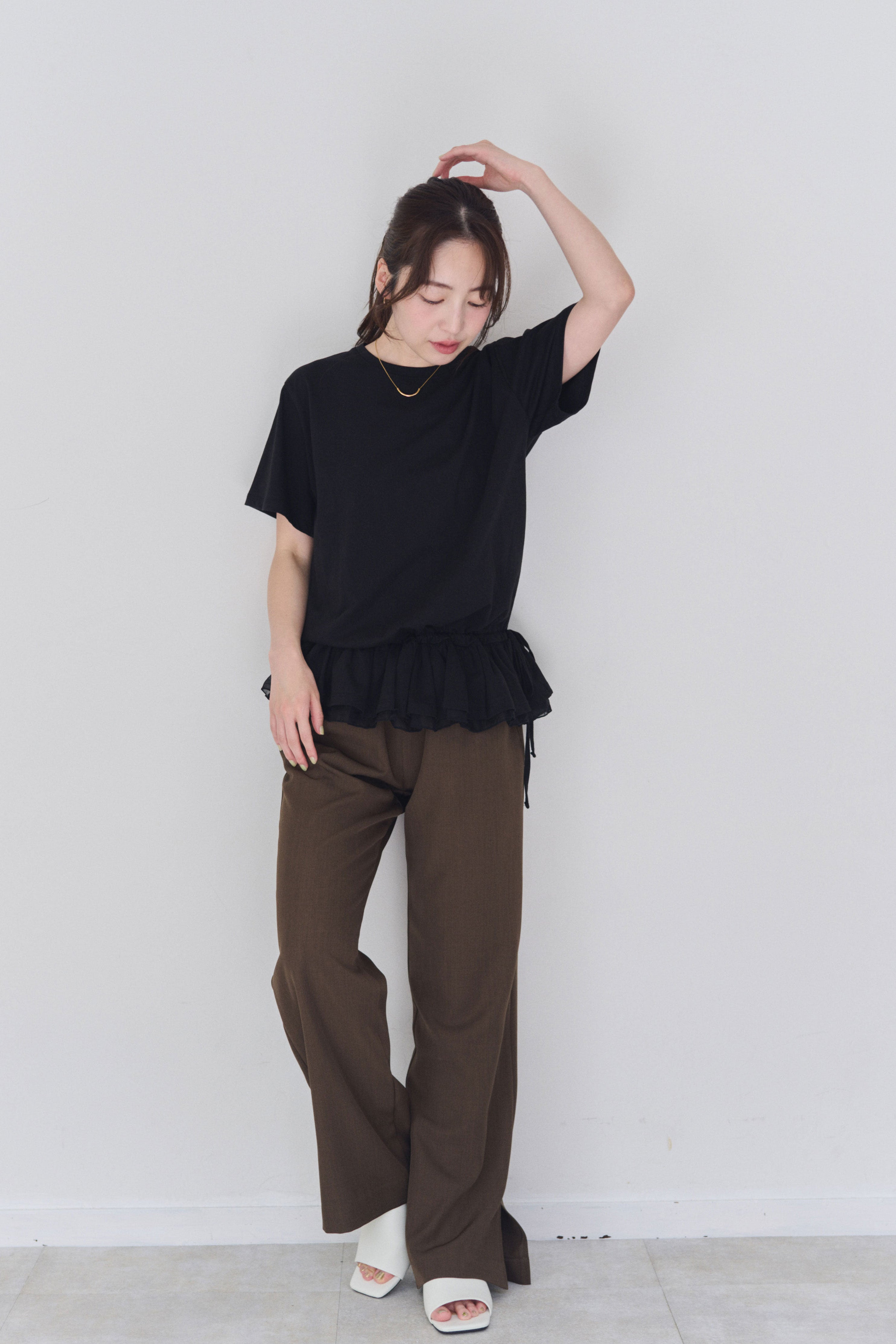 裾フリルリボンTシャツ
