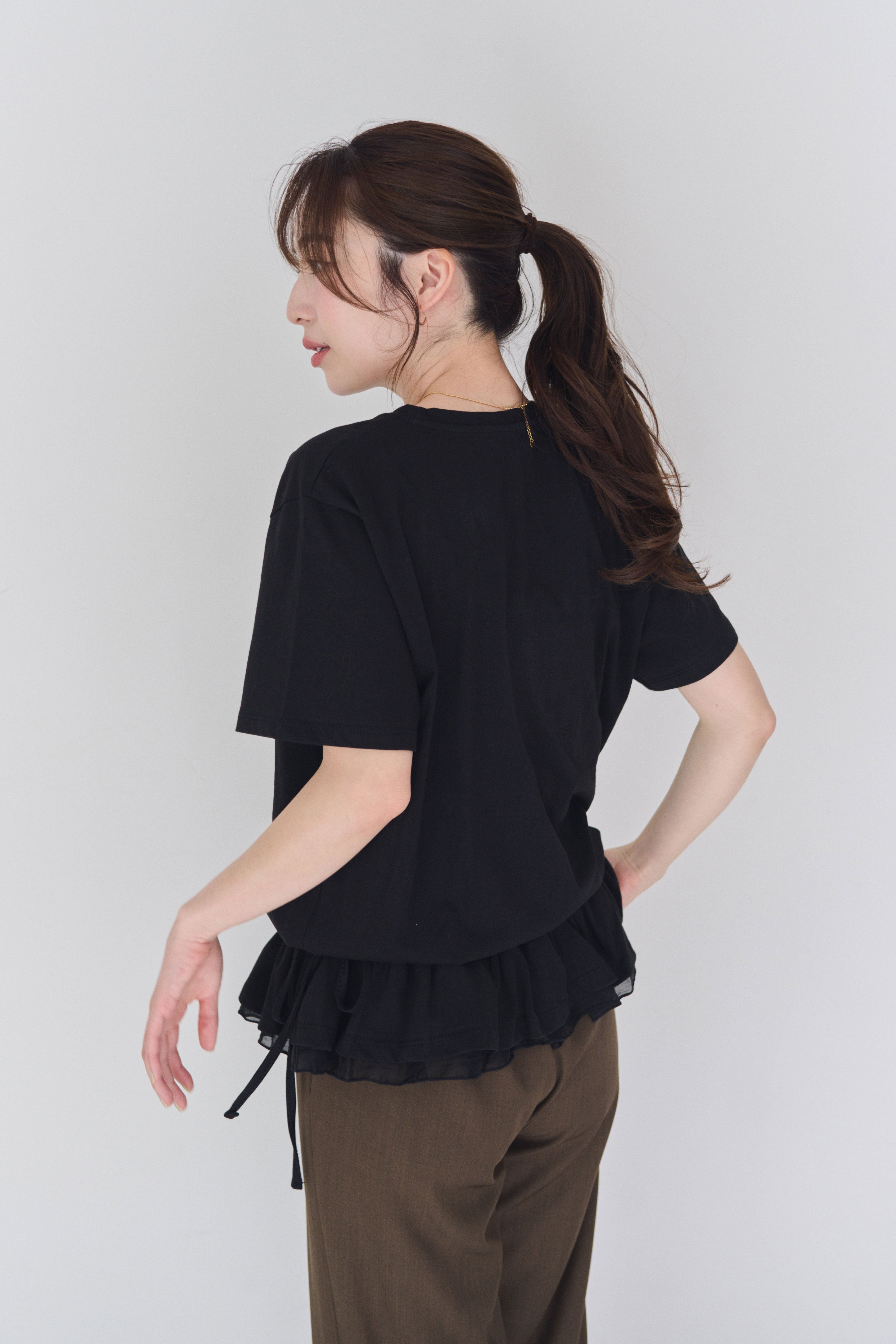 裾フリルリボンTシャツ