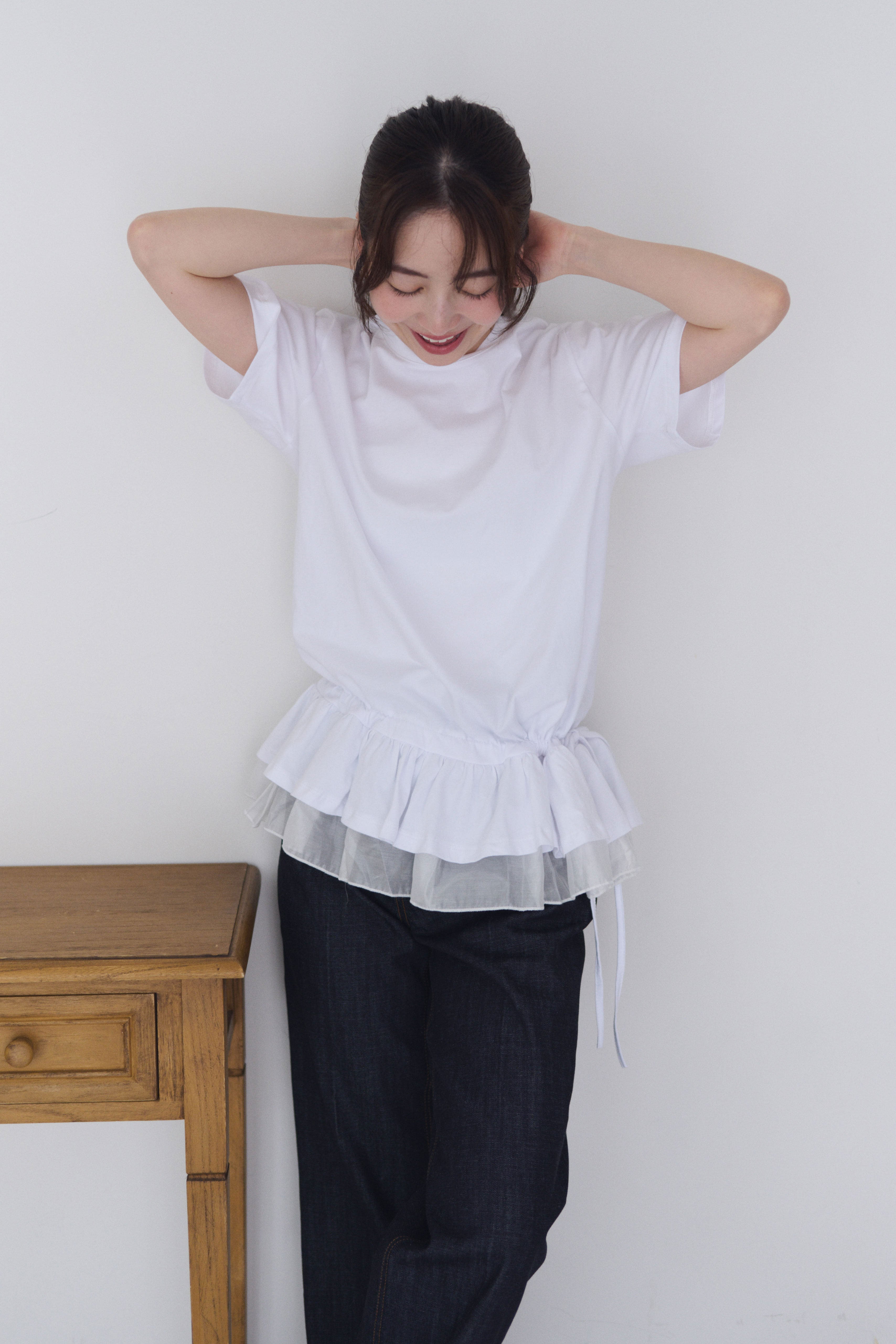 裾フリルリボンTシャツ