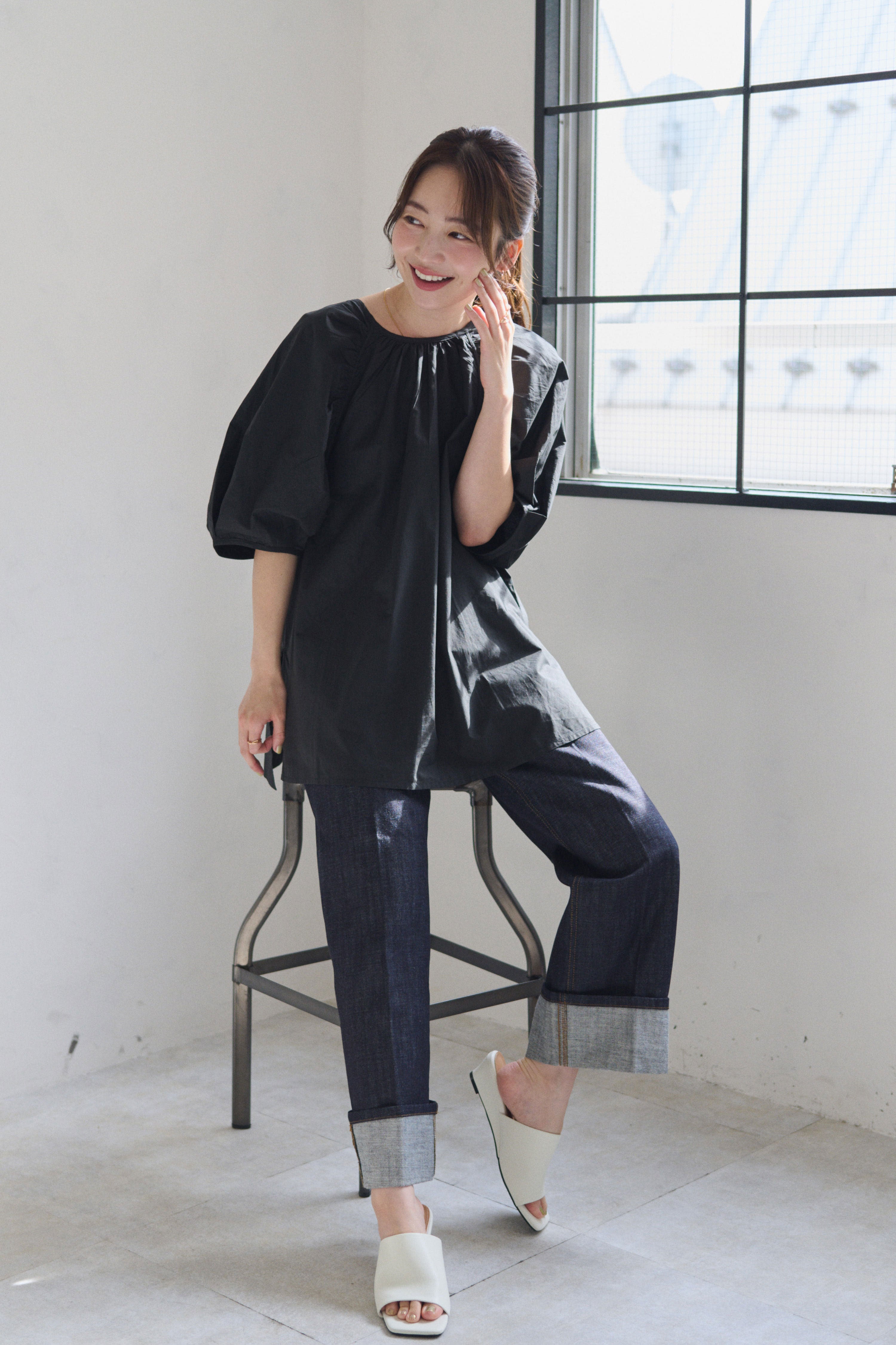ロールアップストレートデニム