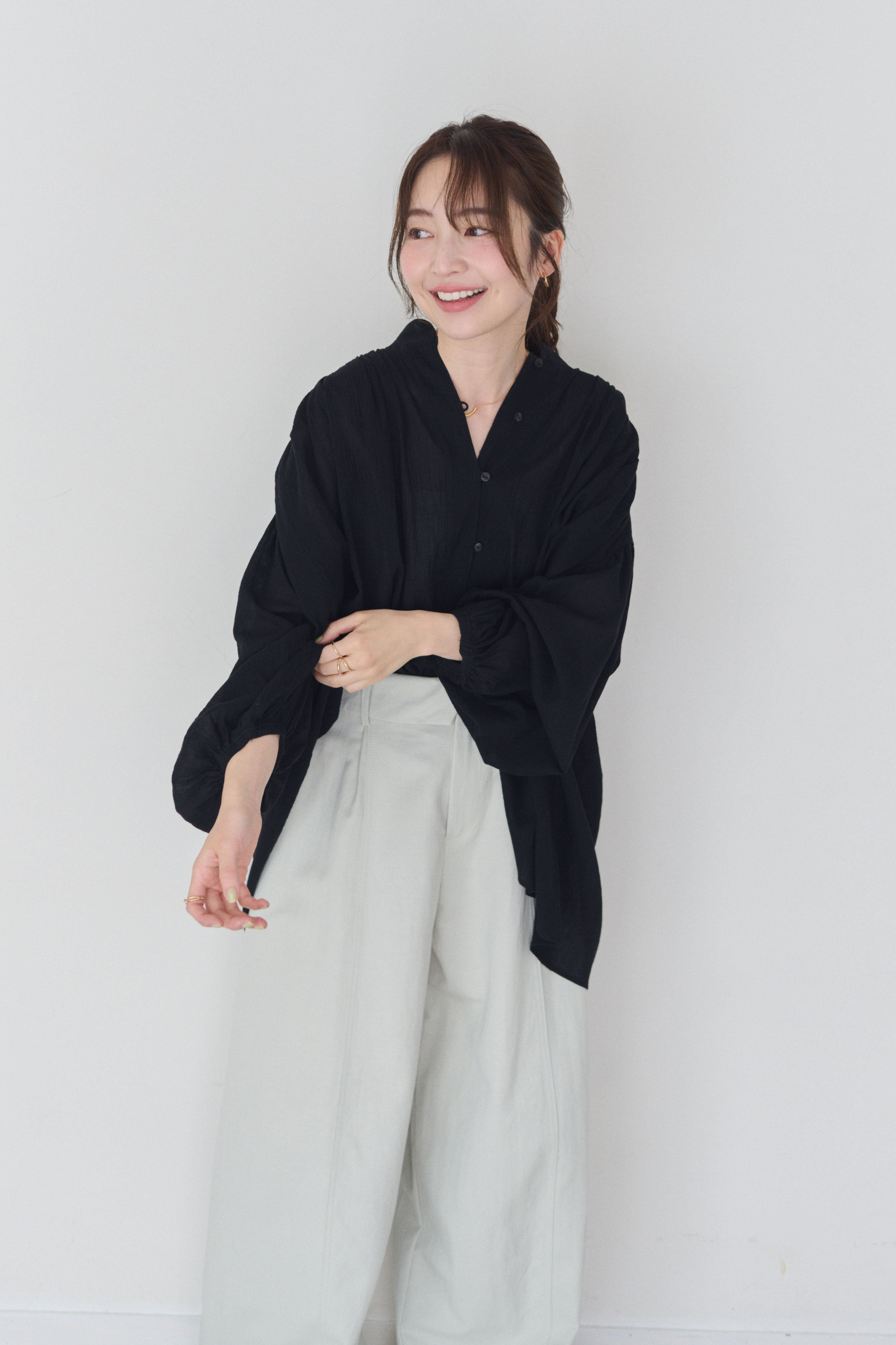 <予約/CP対象商品>ボリュームスリーブコットンブラウス
