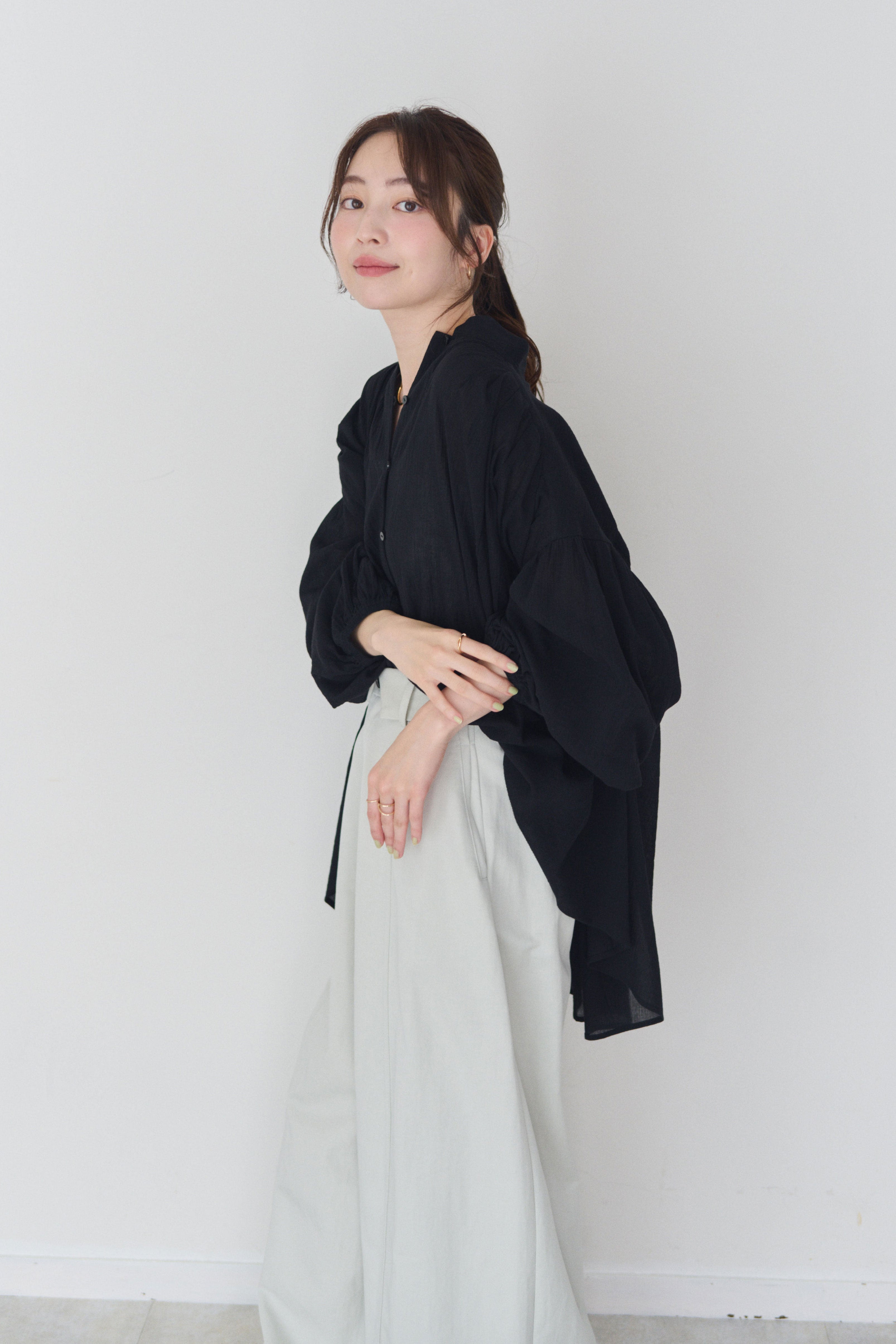 <予約/CP対象商品>ボリュームスリーブコットンブラウス