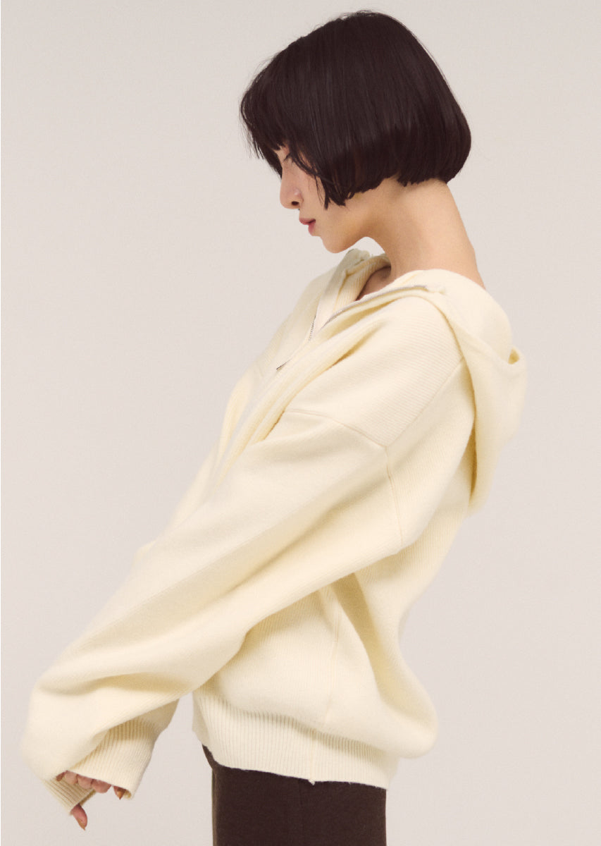 ハーフジップフードニット