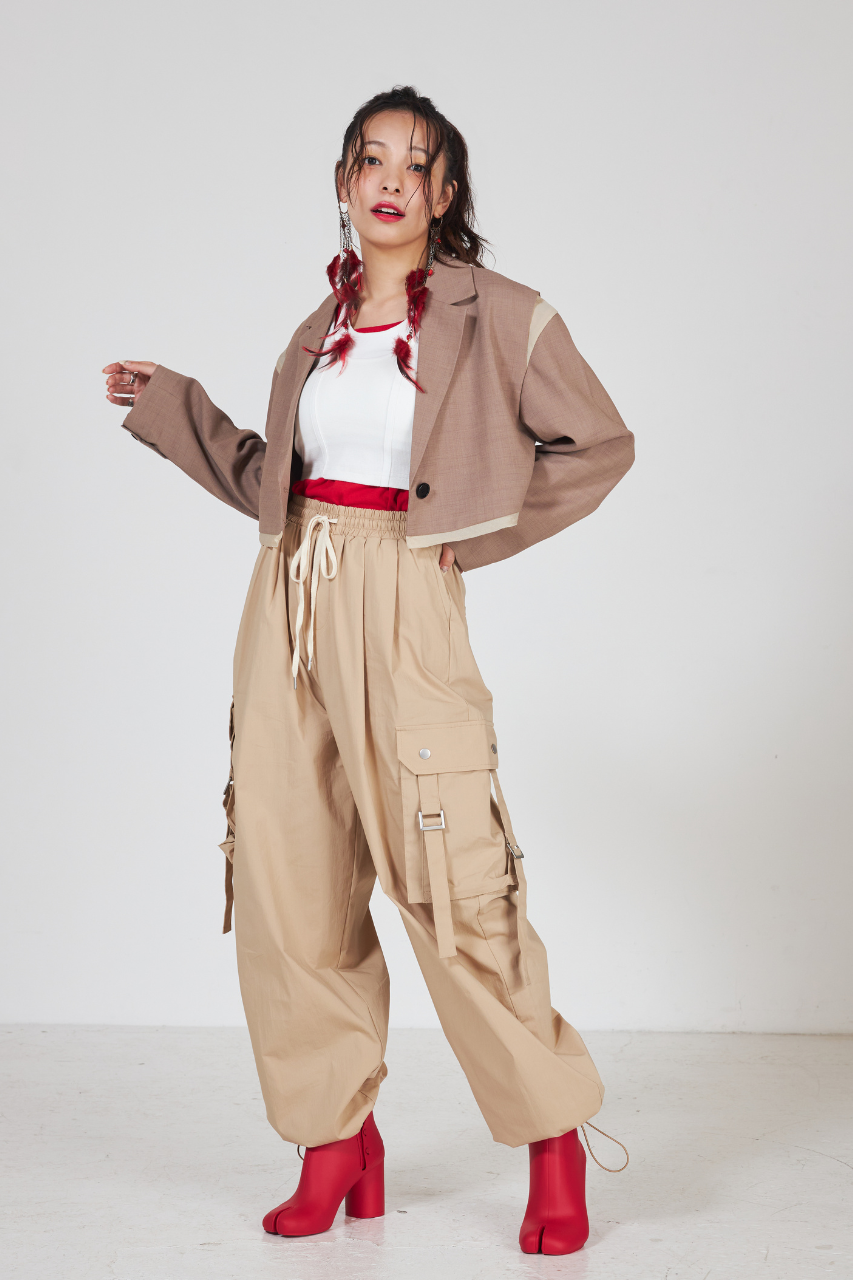 サイドポケットナイロンワイドパンツ