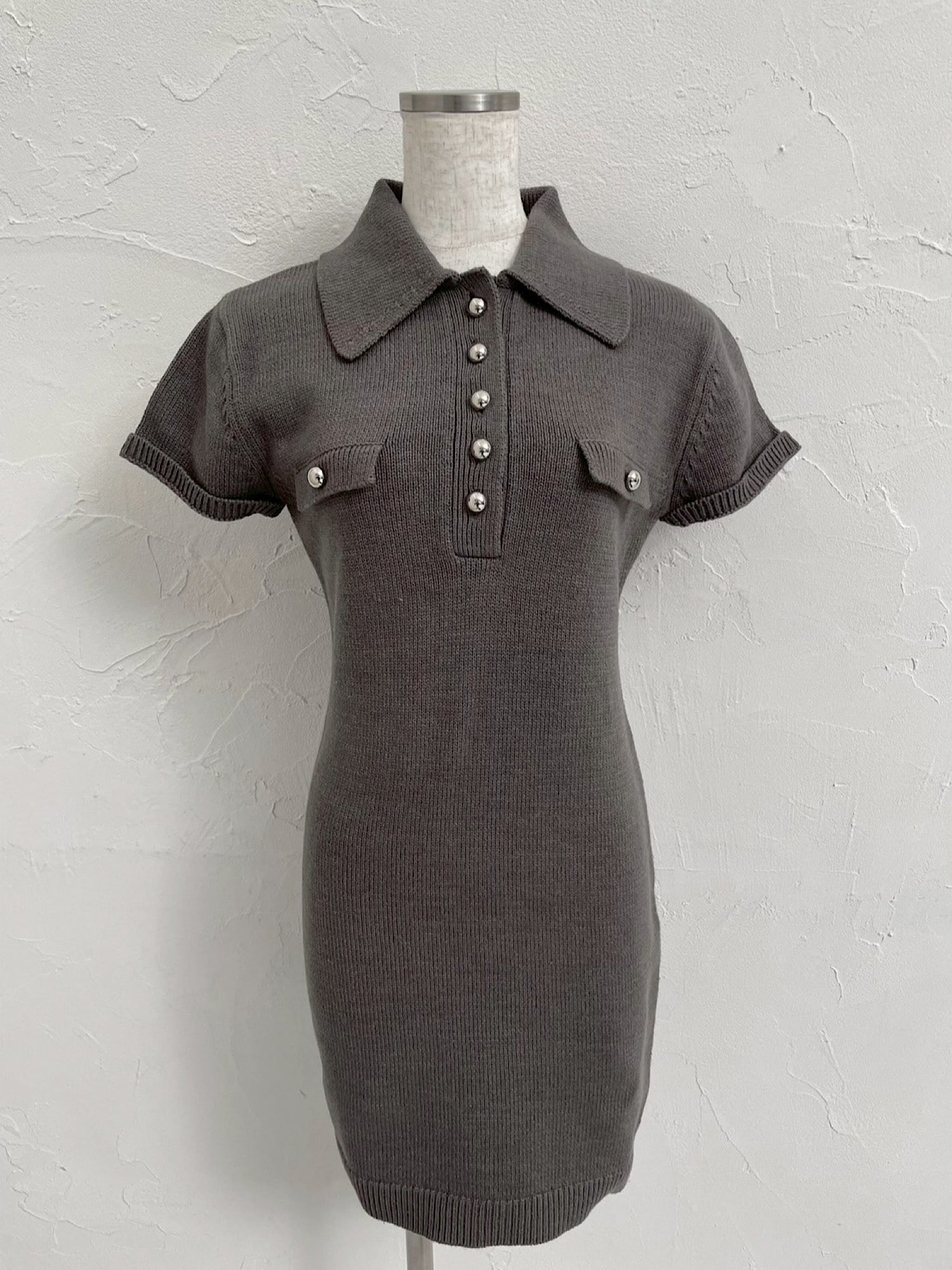 Metal button knit mini dress