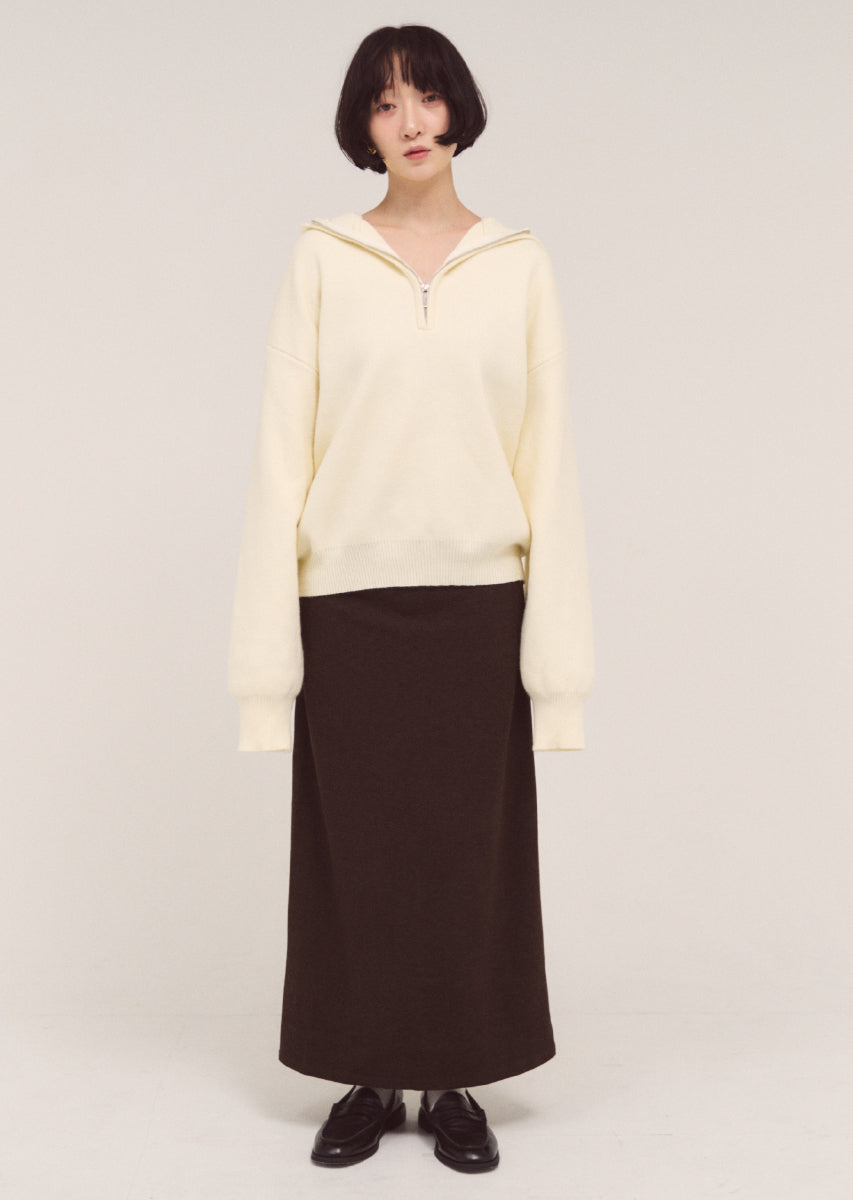 ハーフジップフードニット