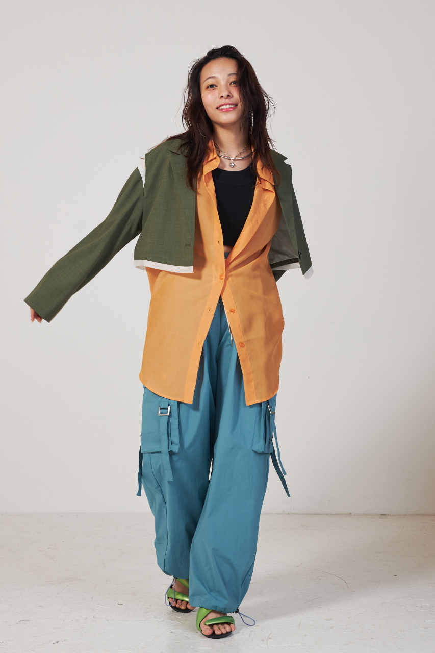 サイドポケットナイロンワイドパンツ