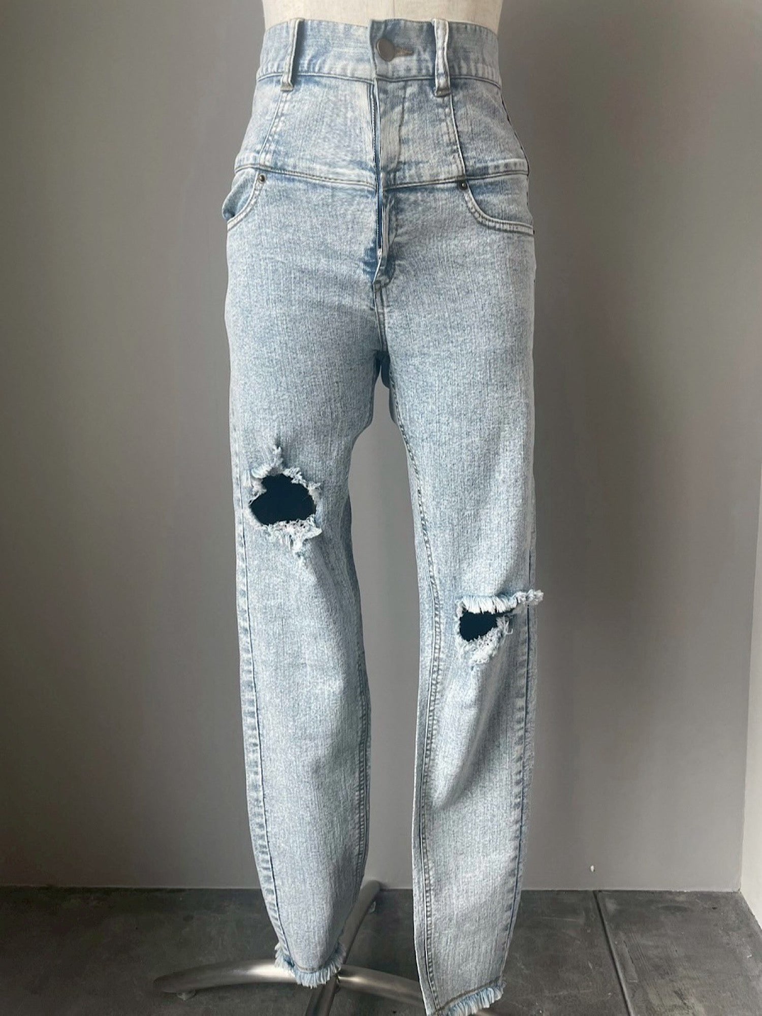High waist damage skinny denim