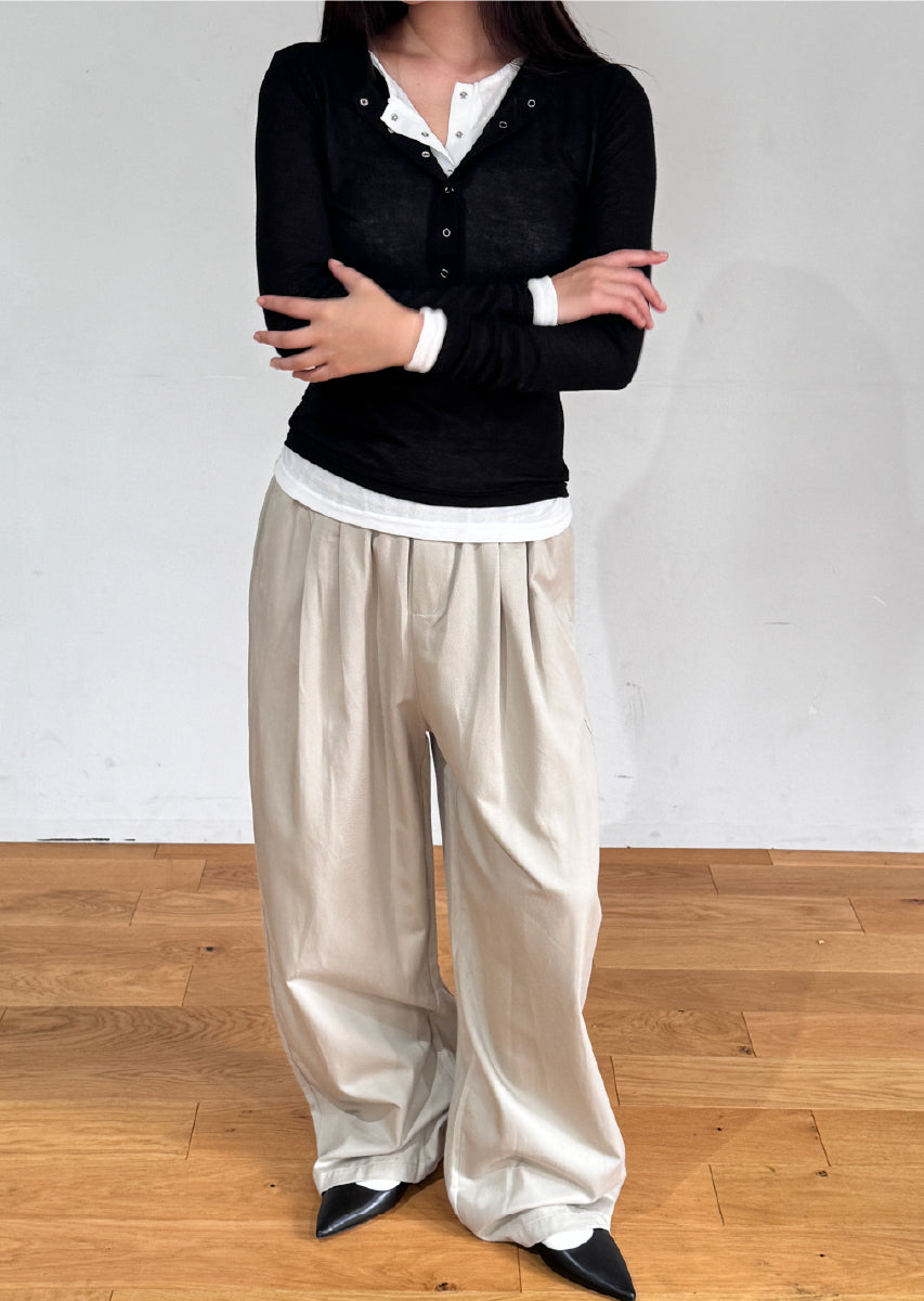 ダブルカラーヘンリーネックトップス