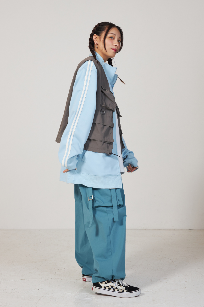 サイドポケットナイロンワイドパンツ