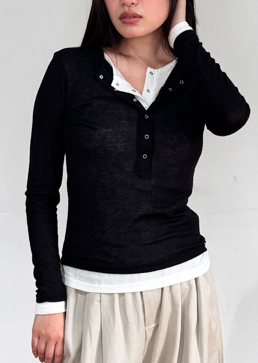 ダブルカラーヘンリーネックトップス