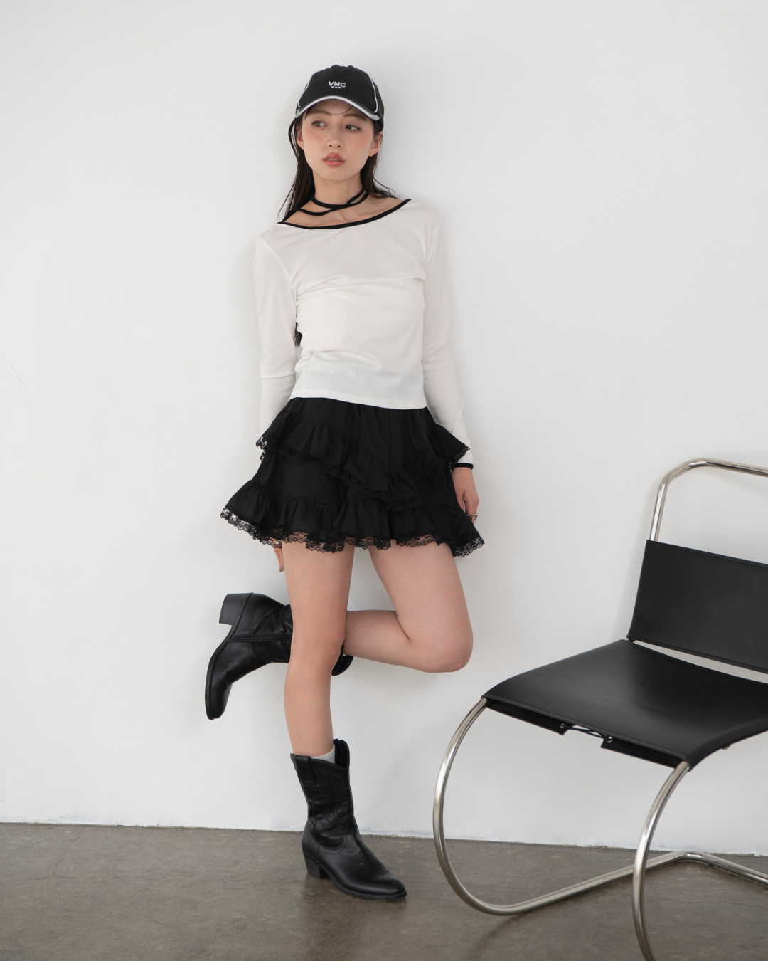 レース付フリルミニスカート