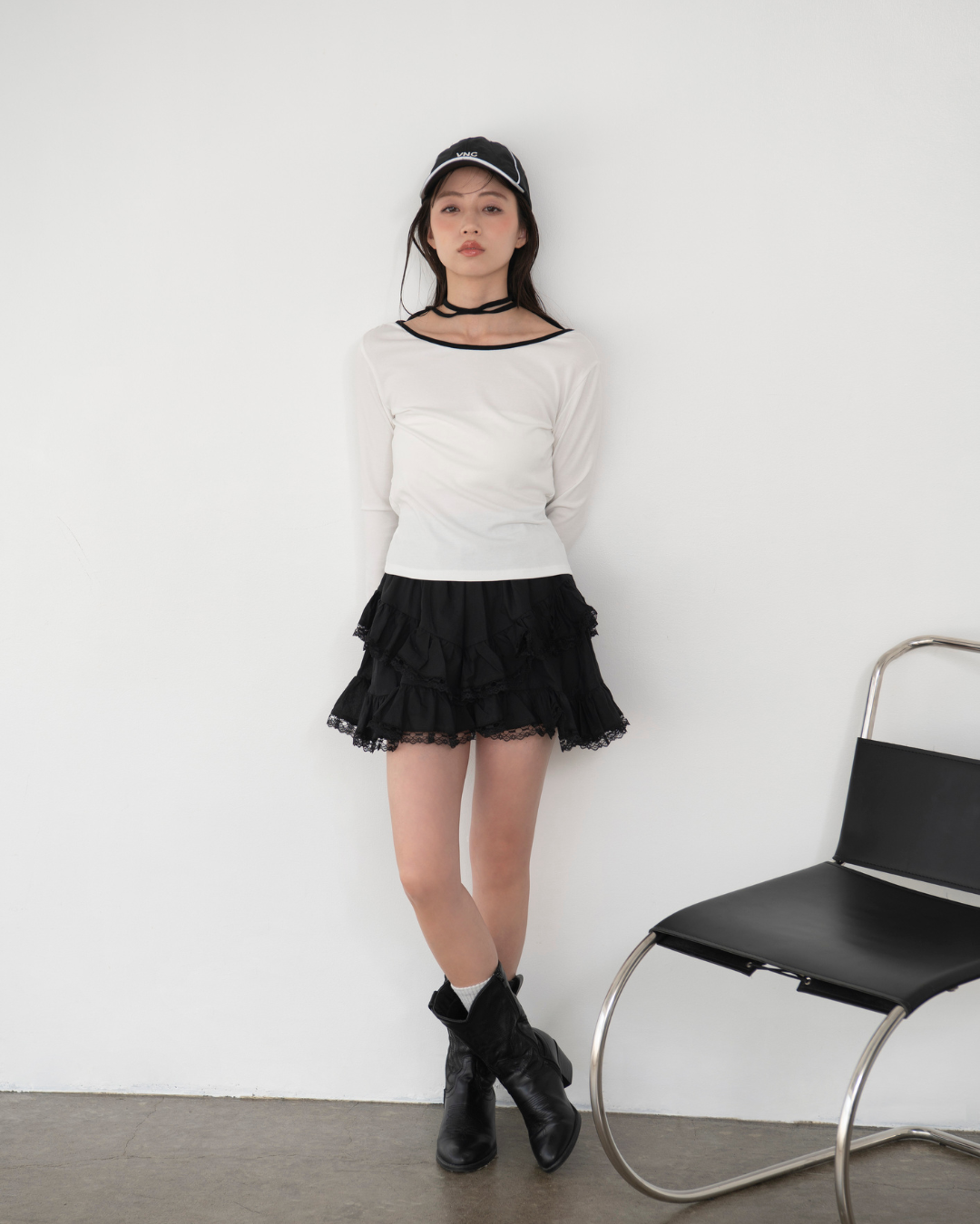 レース付フリルミニスカート