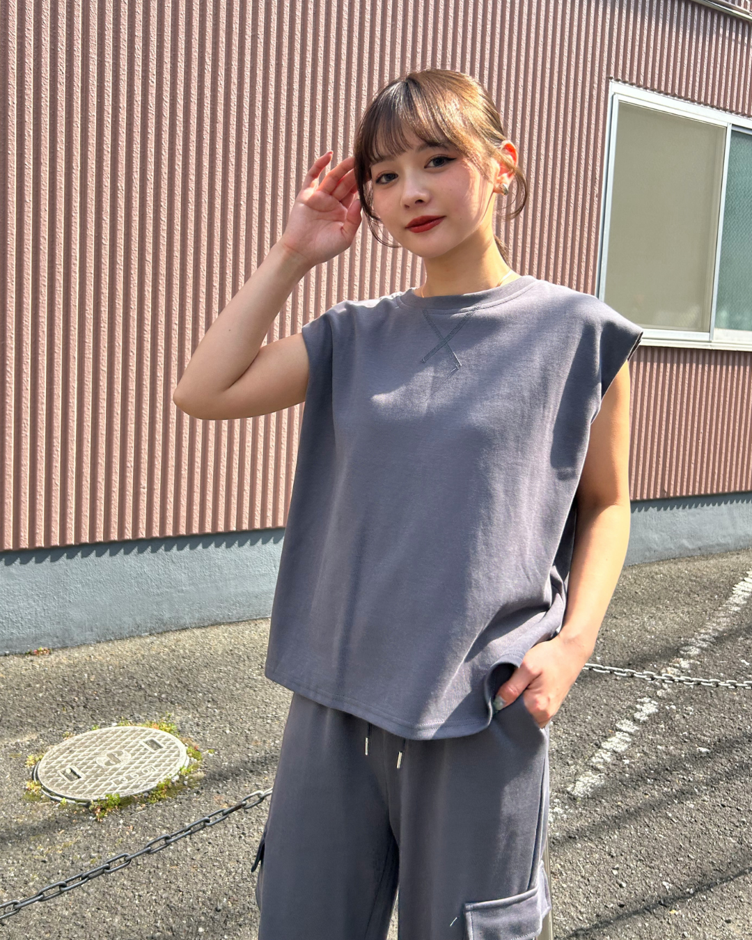 ノースリーブスウェットセットアップ